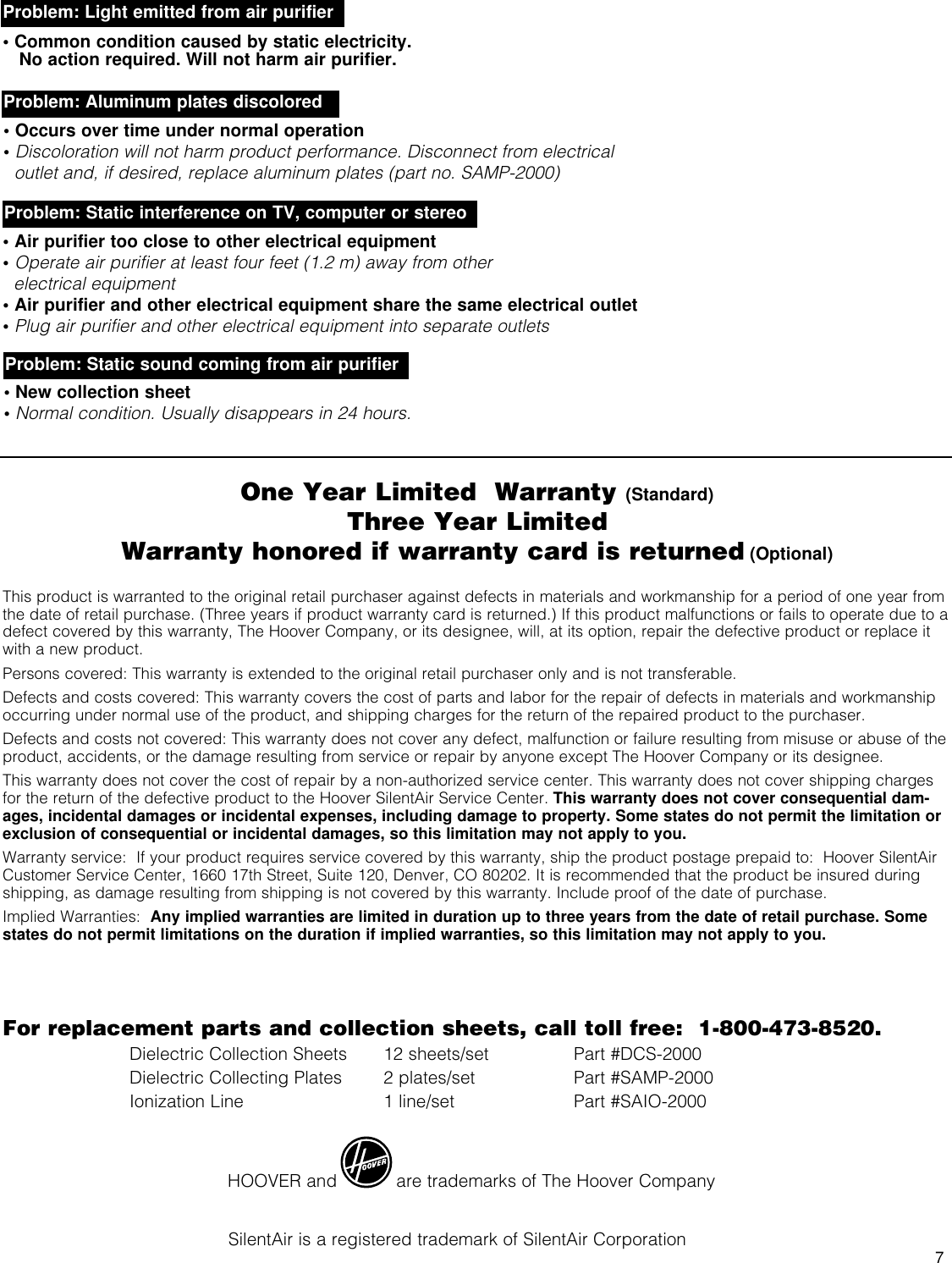 Page 7 of 8 - Hoover Hoover-Silentair-2000-Users-Manual-  Hoover-silentair-2000-users-manual