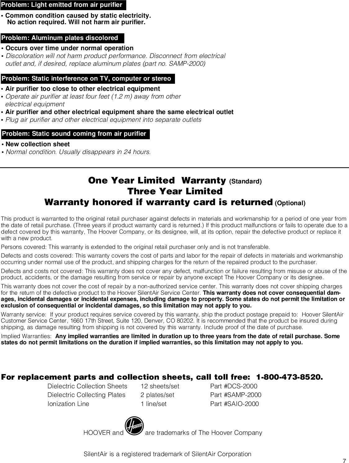 Page 8 of 8 - Hoover Hoover-Silentair-2000-Users-Manual-  Hoover-silentair-2000-users-manual