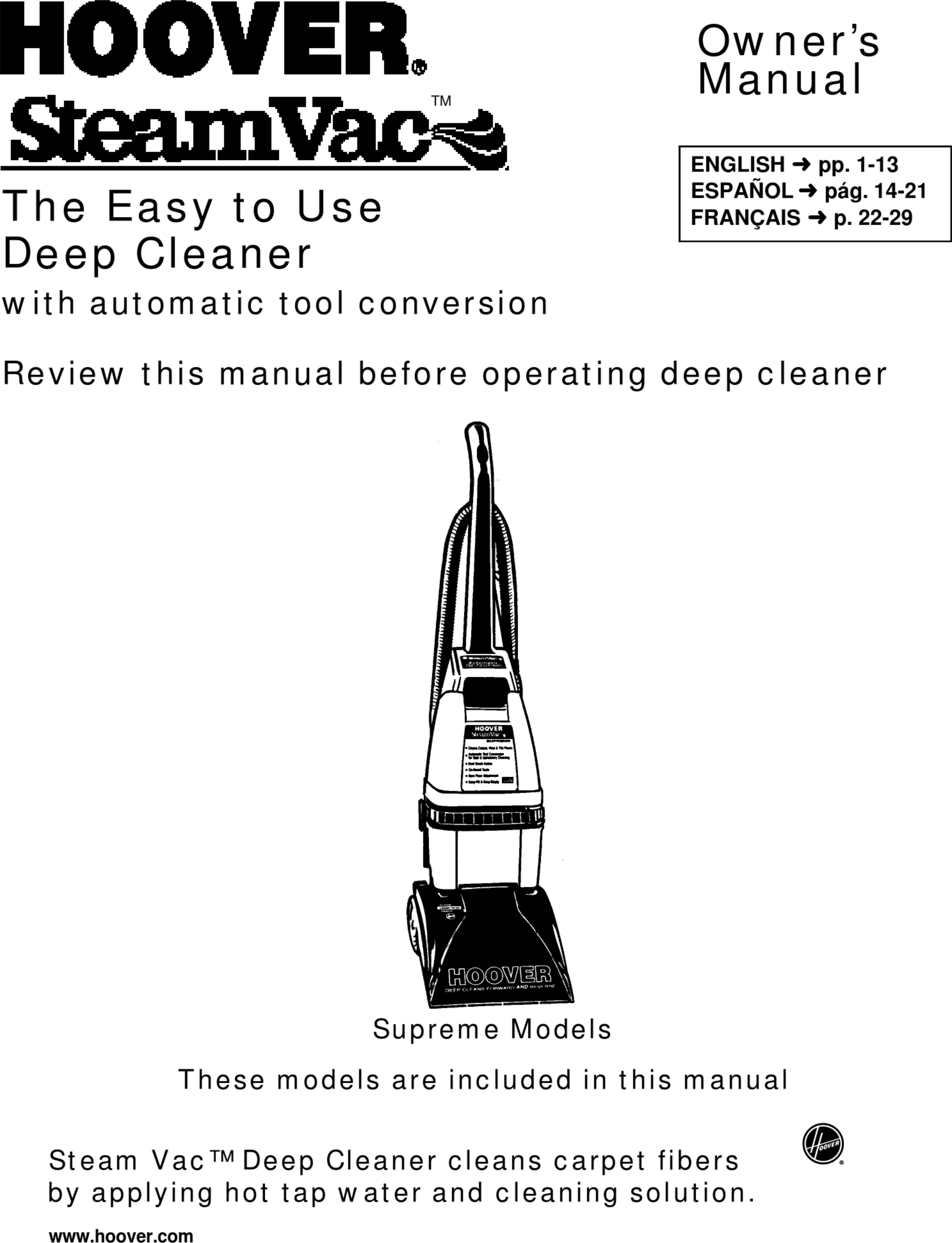 Hoover Steamvac Dual V Owners Manual 1002860 User