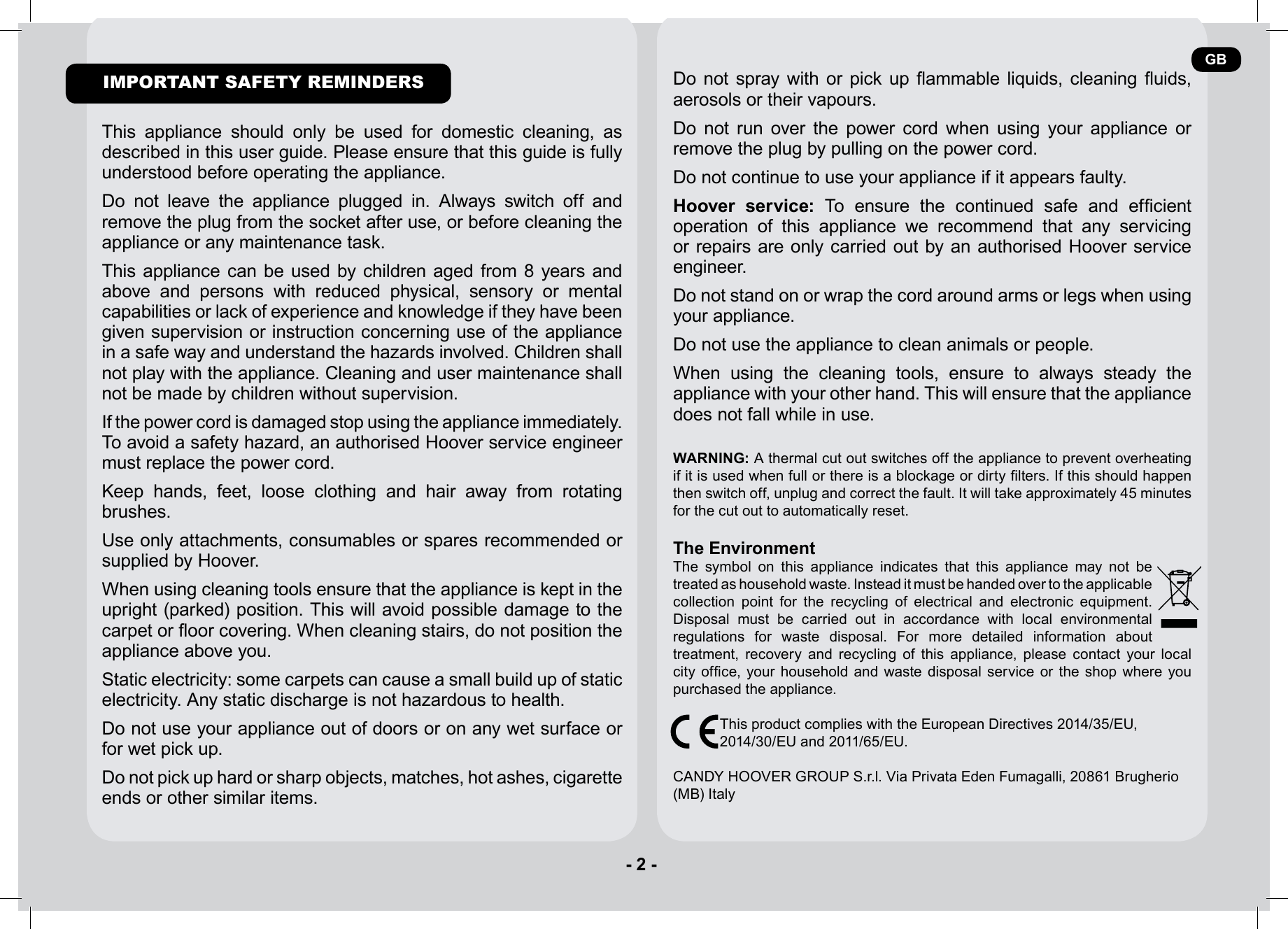 Hoover Enigma Bagged Upright Vacuum Cleaner PU31EN10 Instruction Manual