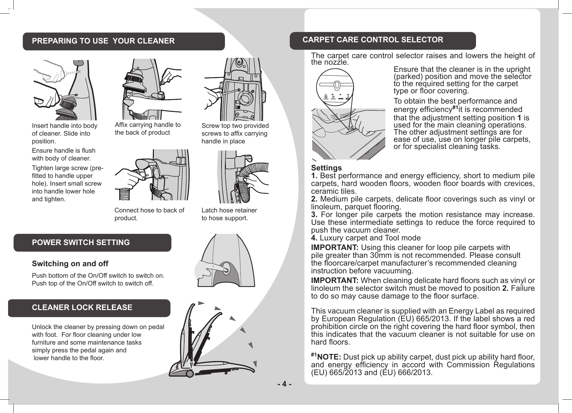 Page 4 of 10 - Hoover Enigma Bagged Pets Upright Vacuum Cleaner PU71EN01 Instruction Manual - Product Code 39100390 PU71 EN01 PU01