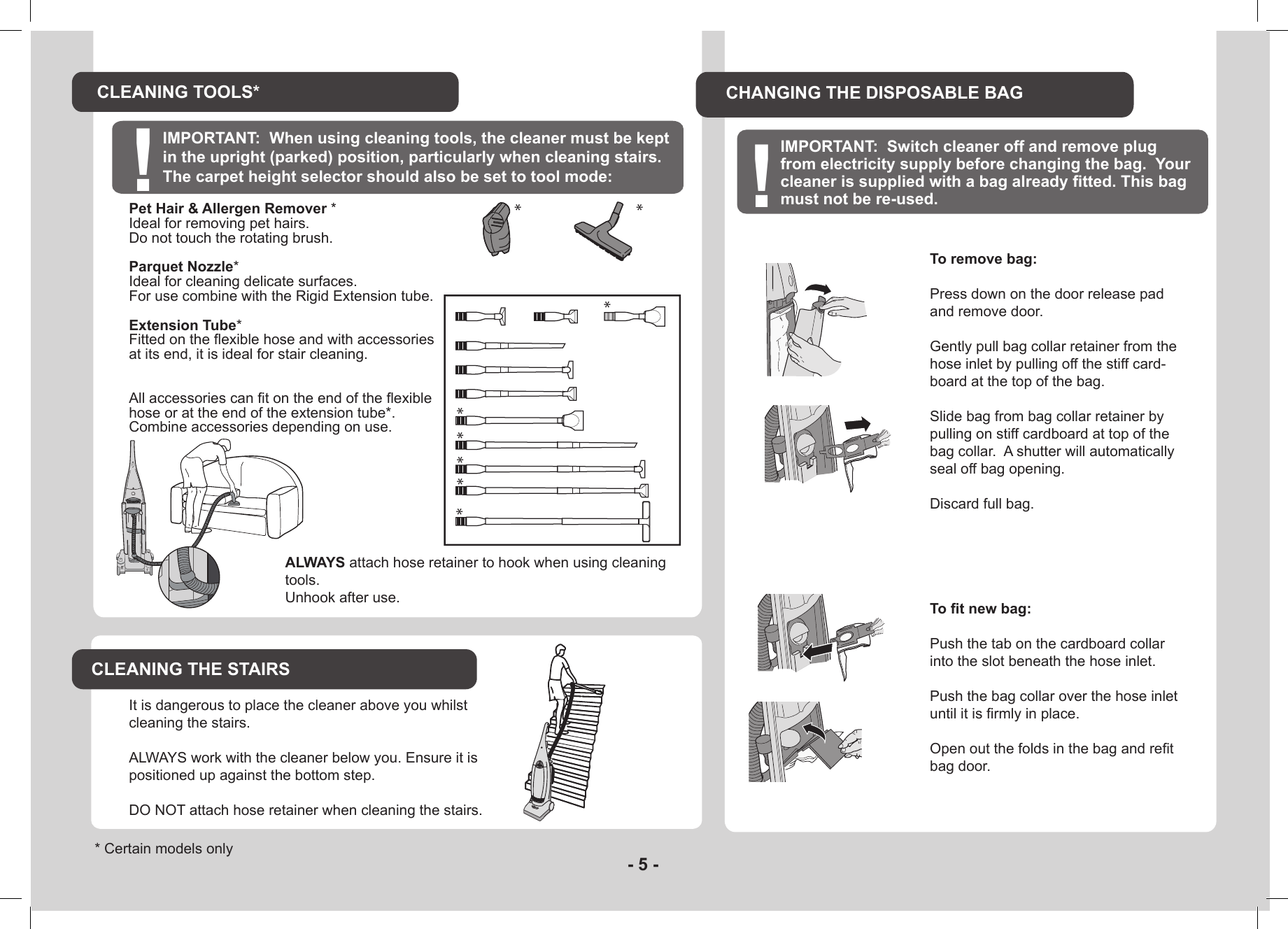 Page 5 of 10 - Hoover Enigma Bagged Pets Upright Vacuum Cleaner PU71EN01 Instruction Manual - Product Code 39100390 PU71 EN01 PU01