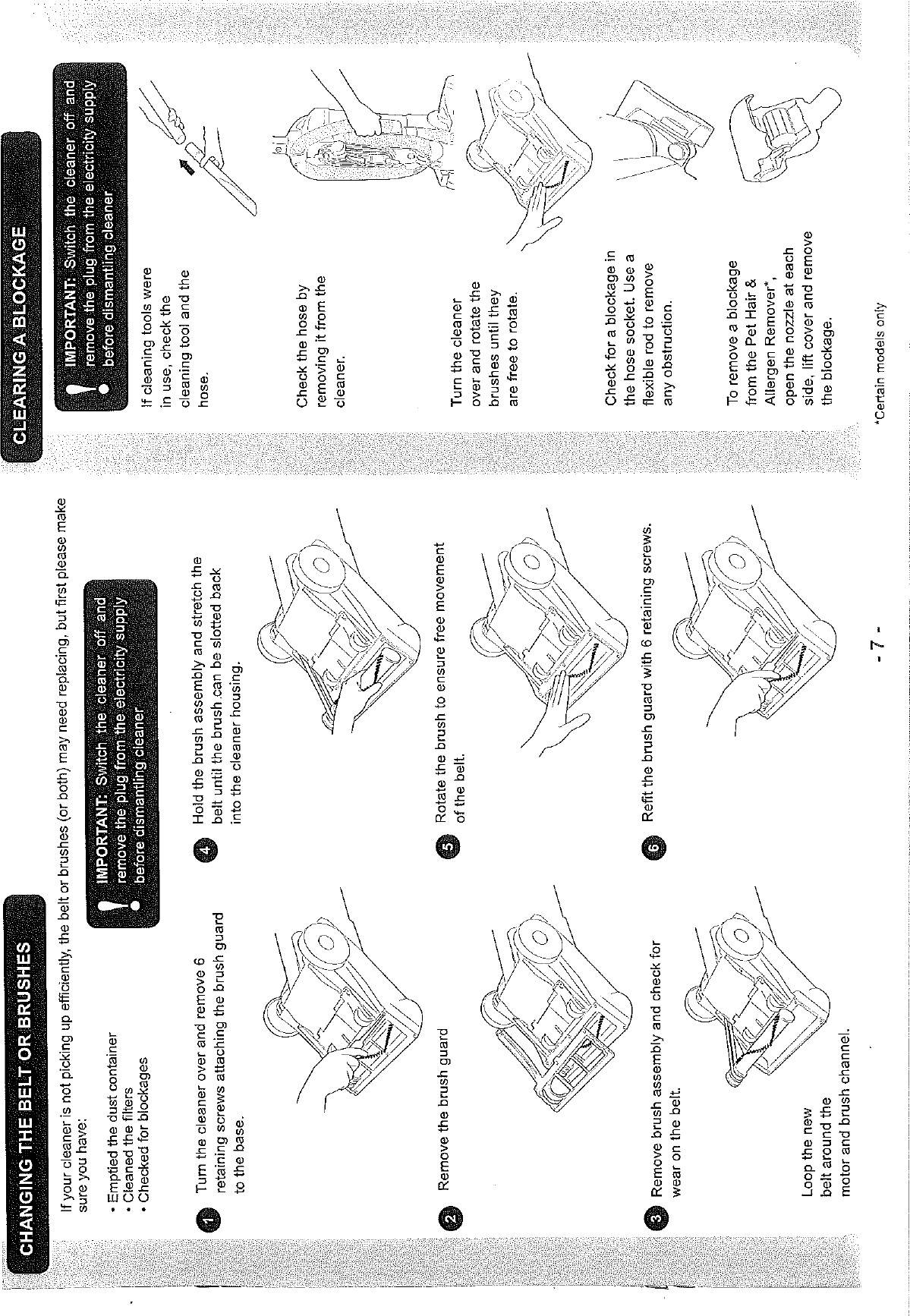 Page 7 of 10 - Hoover Smart Pets Upright Vacuum Cleaner SM1901 Instruction Manual - Product Code 39100239