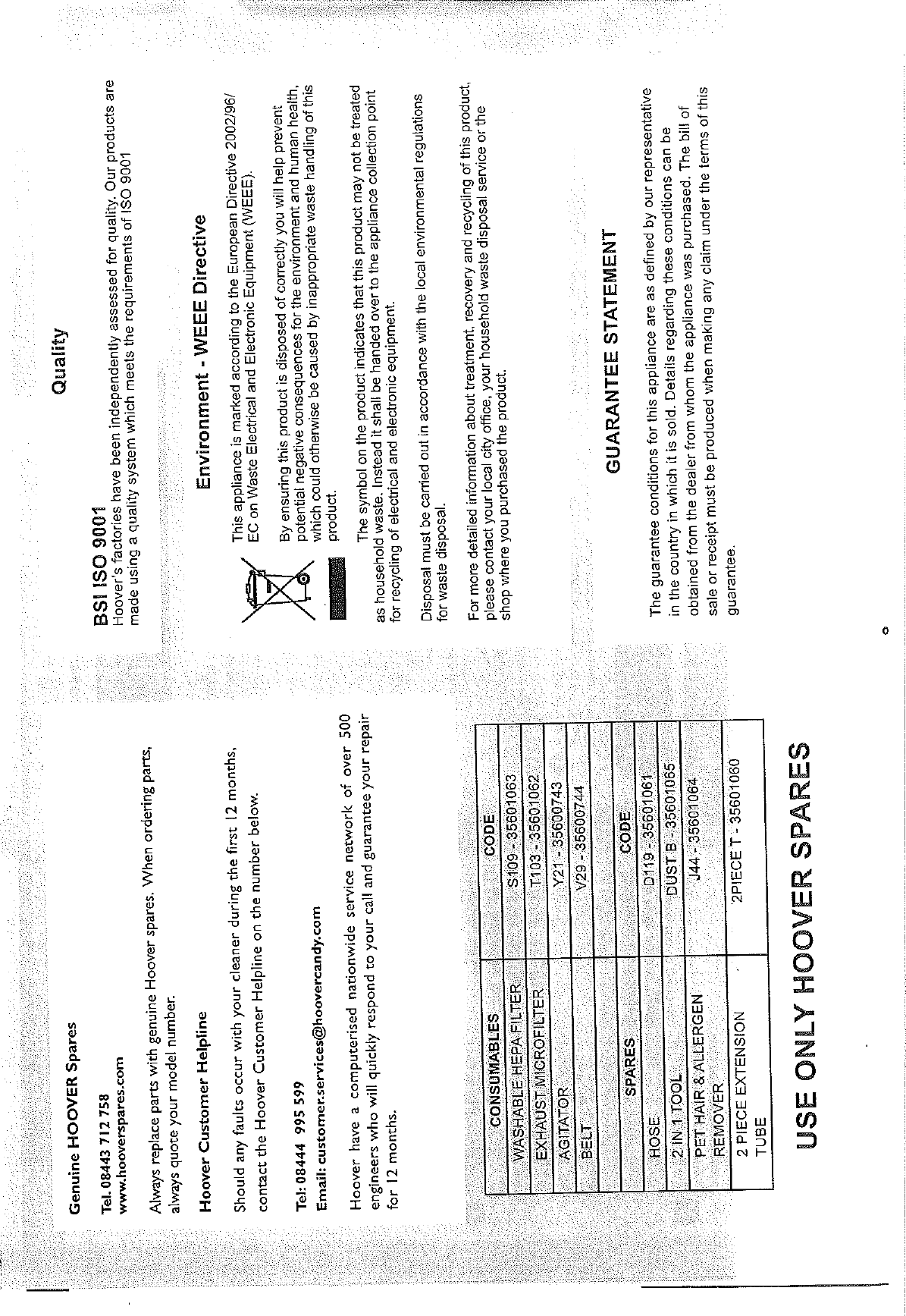 Page 8 of 10 - Hoover Smart Pets Upright Vacuum Cleaner SM1901 Instruction Manual - Product Code 39100239