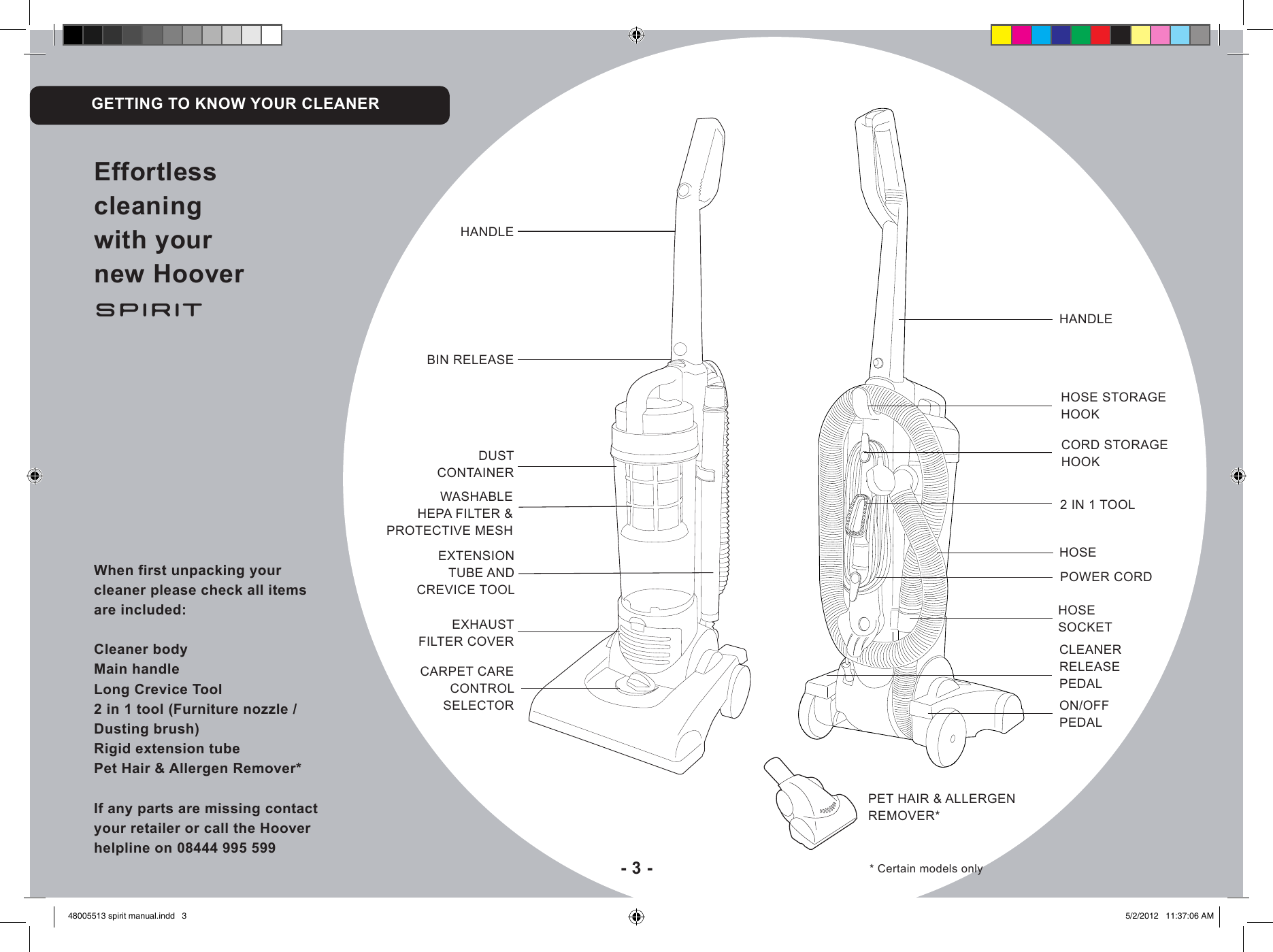 Page 3 of 10 - Hoover Spirit Upright Vacuum Cleaner SP2101 Instruction Manual - Product Code 39100323