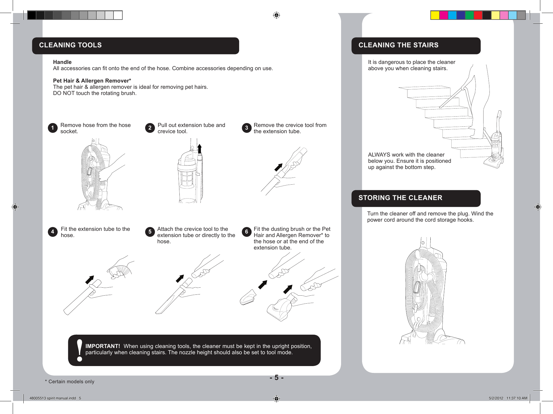 Page 5 of 10 - Hoover Spirit Upright Vacuum Cleaner SP2101 Instruction Manual - Product Code 39100323