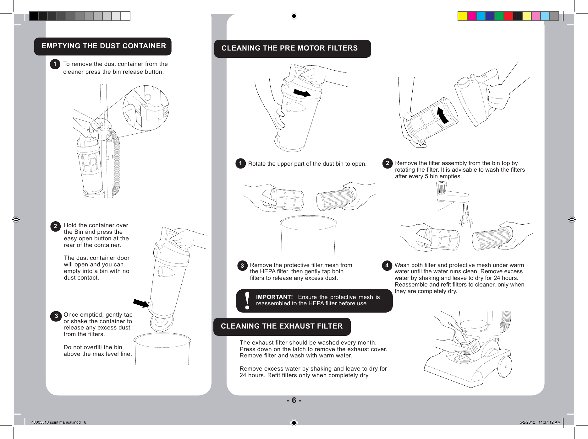 Page 6 of 10 - Hoover Spirit Upright Vacuum Cleaner SP2101 Instruction Manual - Product Code 39100323