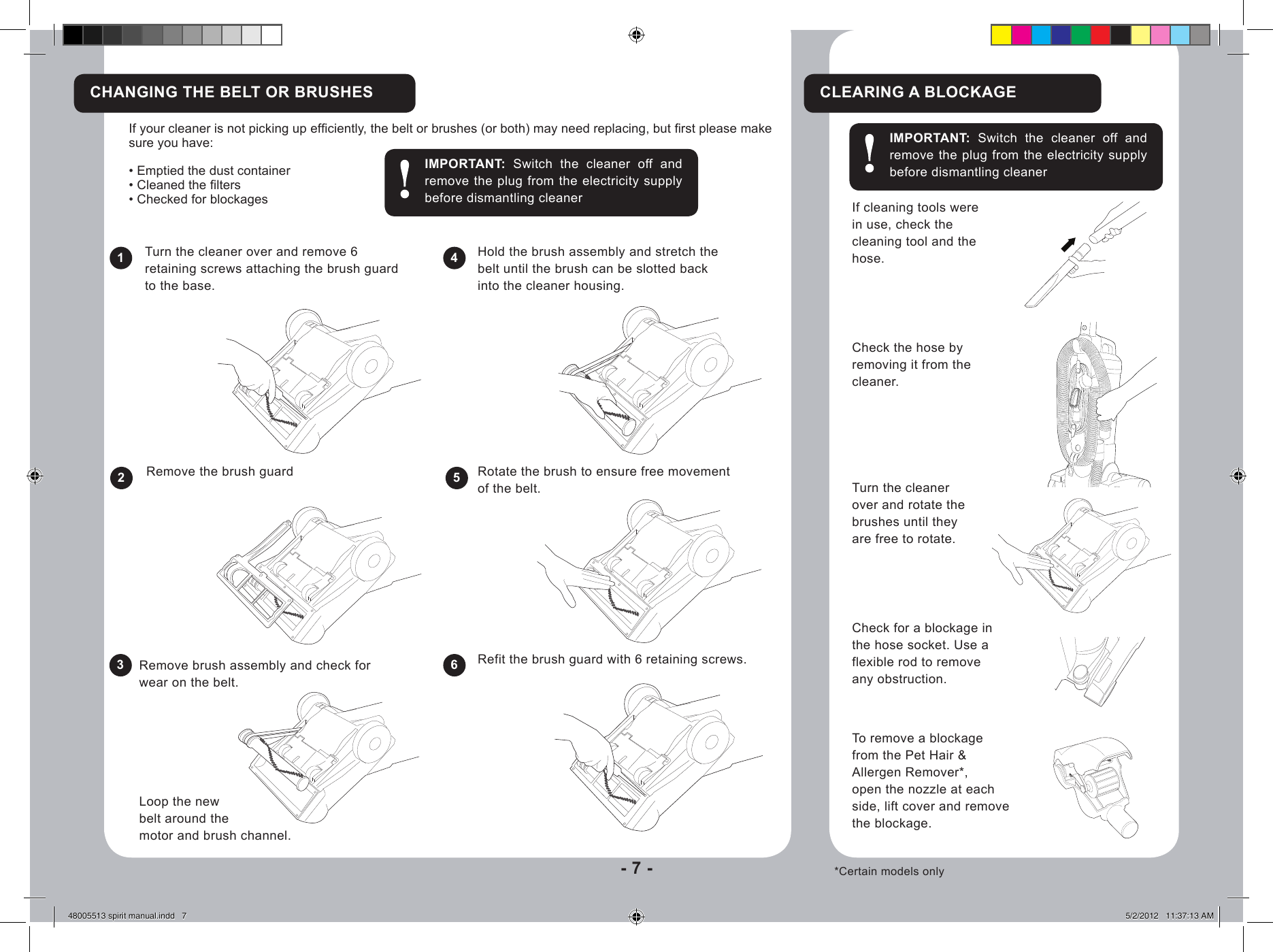 Page 7 of 10 - Hoover Spirit Upright Vacuum Cleaner SP2101 Instruction Manual - Product Code 39100323