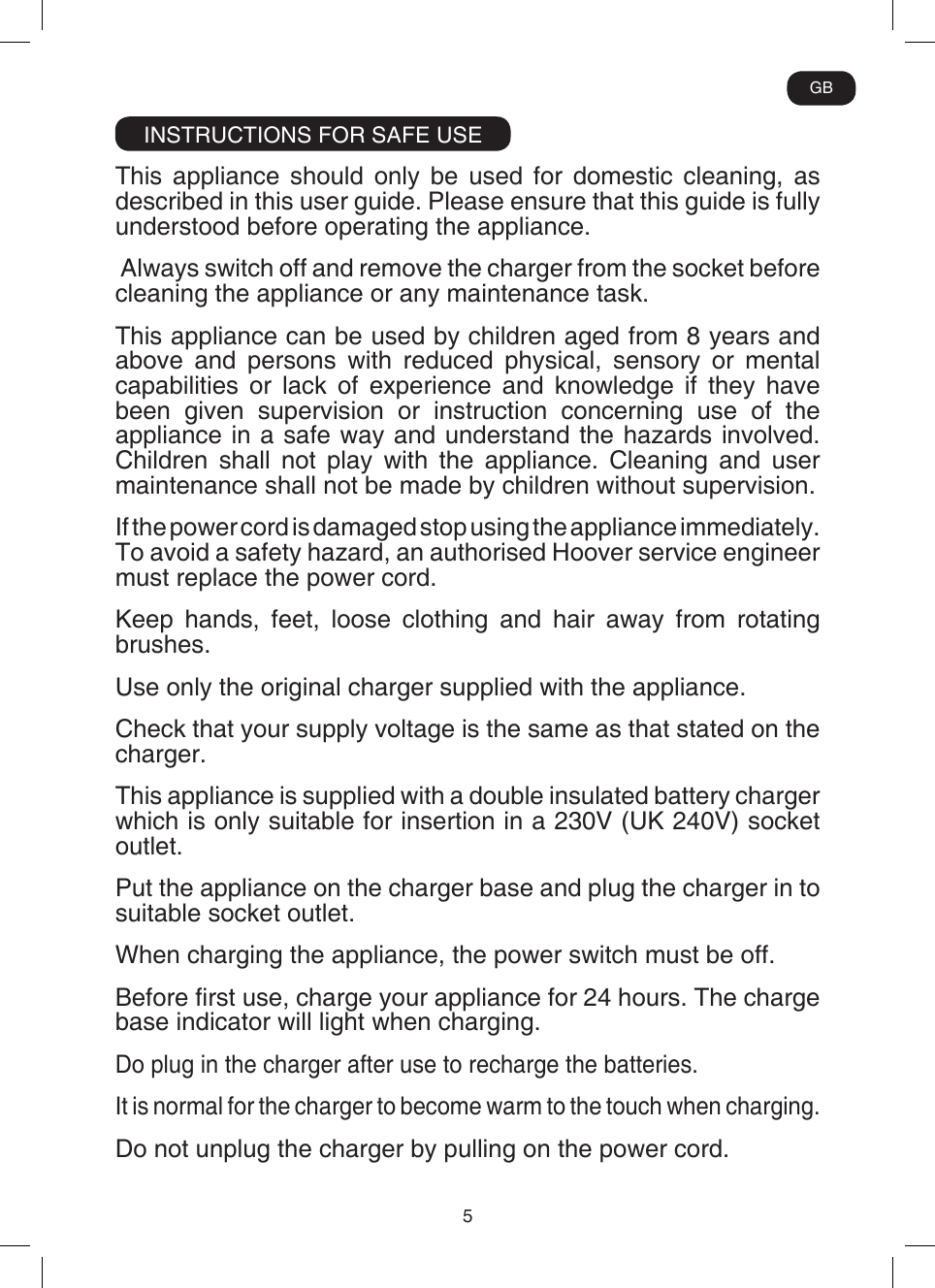 Page 6 of 11 - Hoover Flexi Power 20.4v Cordless Stick Vacuum Cleaner SU204BR2 Instruction Manual - Product Code 39400218 SU204BG2