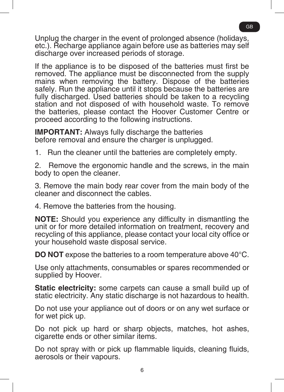Page 7 of 11 - Hoover Flexi Power 20.4v Cordless Stick Vacuum Cleaner SU204BR2 Instruction Manual - Product Code 39400218 SU204BG2