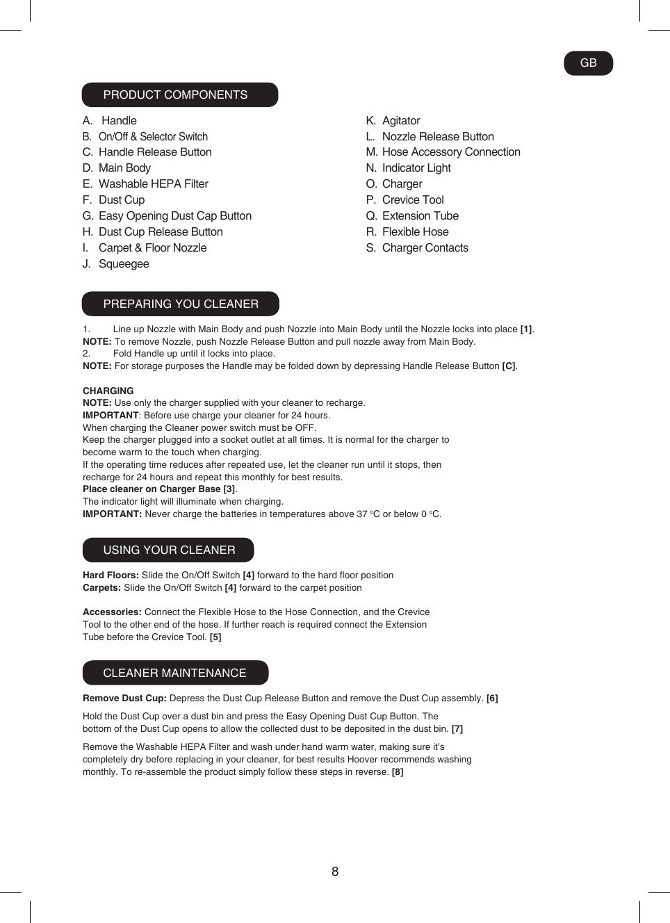 Page 9 of 11 - Hoover Flexi Power 20.4v Cordless Stick Vacuum Cleaner SU204BR2 Instruction Manual - Product Code 39400218 SU204BG2