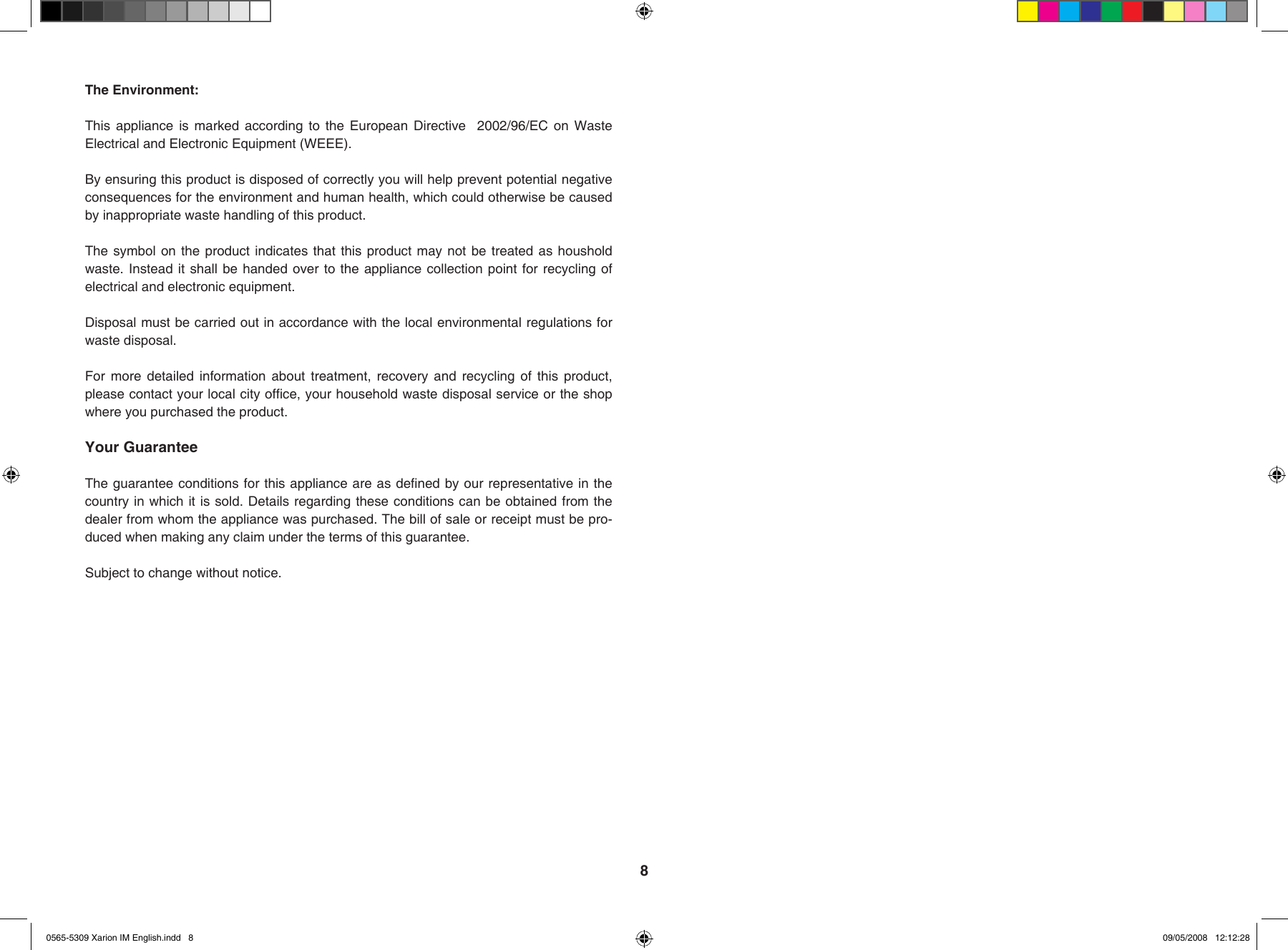 Page 8 of 10 - Hoover Vacuum Cleaner Xarion Allergy Care Plus TAV1620 Instruction Manual - Product Code 39000490