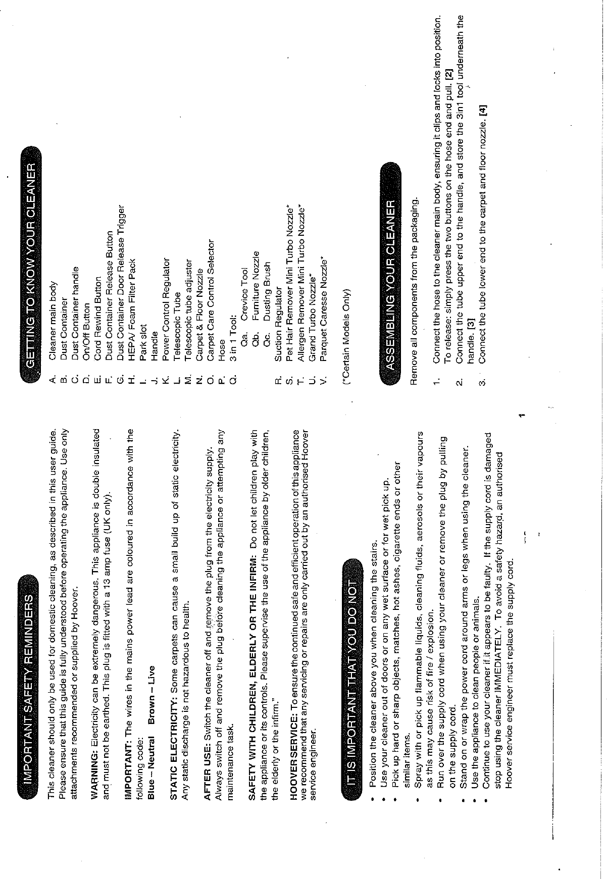 Page 5 of 8 - Hoover Vacuum Cleaner Rush Pets TCR4213 Instruction Manual - Product Code 39000616 TCR4233