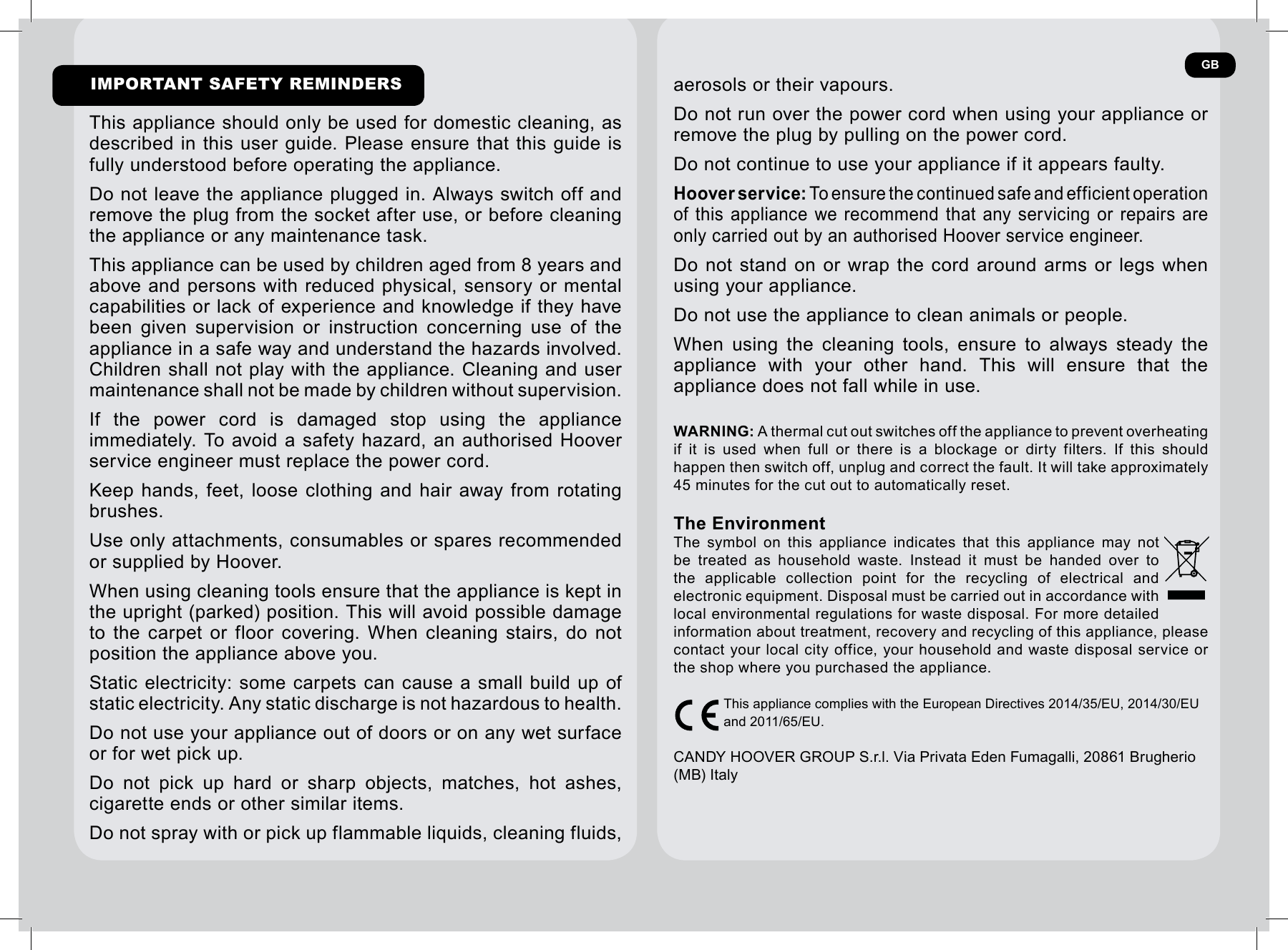 Page 2 of 9 - Hoover Vacuum Cleaner Vortex Evo TH31 VO01 Instruction Manual - Product Code 39100486 TH31-VO-TH31-BO-10-and-20-mods