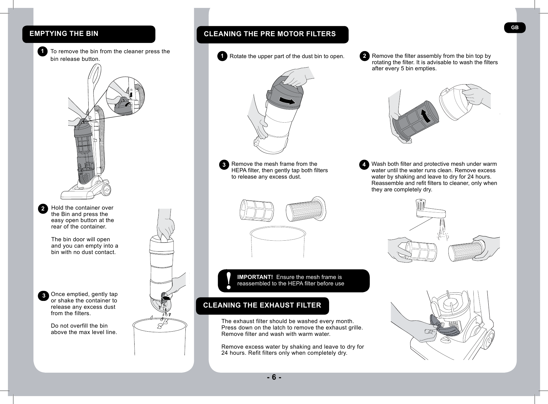 Page 6 of 9 - Hoover Vacuum Cleaner Vortex Evo TH31 VO01 Instruction Manual - Product Code 39100486 TH31-VO-TH31-BO-10-and-20-mods