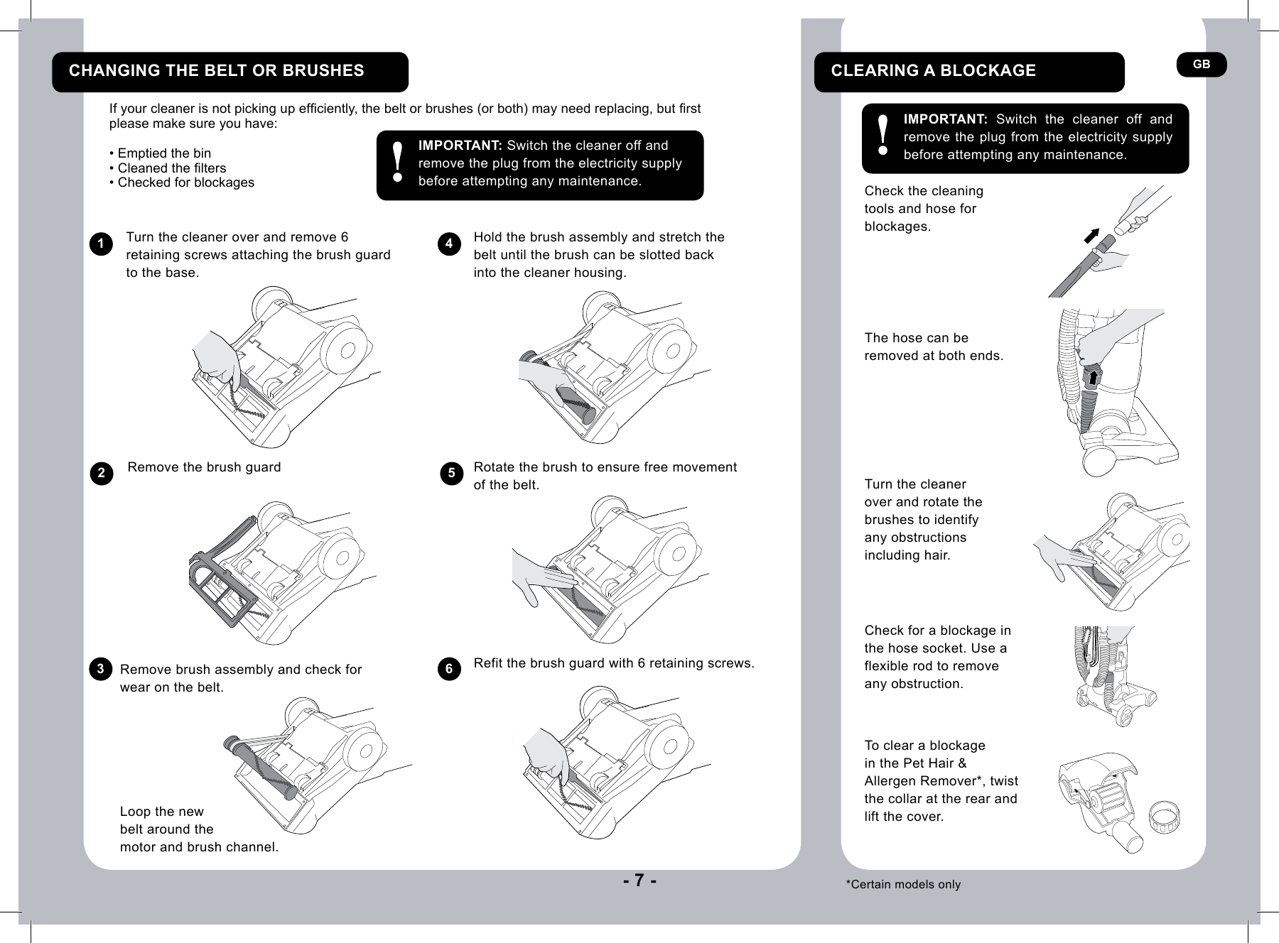 Page 7 of 9 - Hoover Vacuum Cleaner Vortex Evo TH31 VO01 Instruction Manual - Product Code 39100486 TH31-VO-TH31-BO-10-and-20-mods