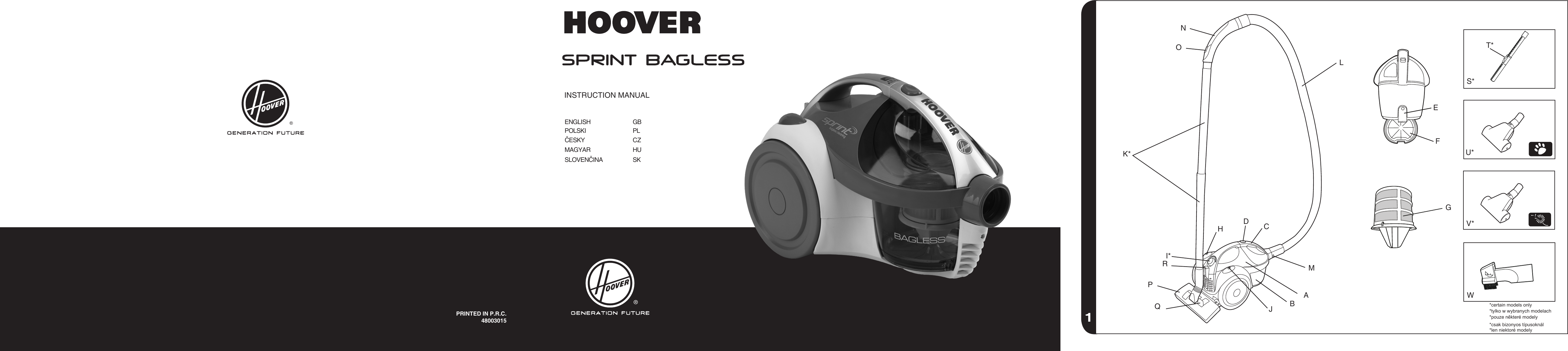 Hoover Whirlwind Bagless Cylinder Vacuum Cleaner SE71WR01 Instruction