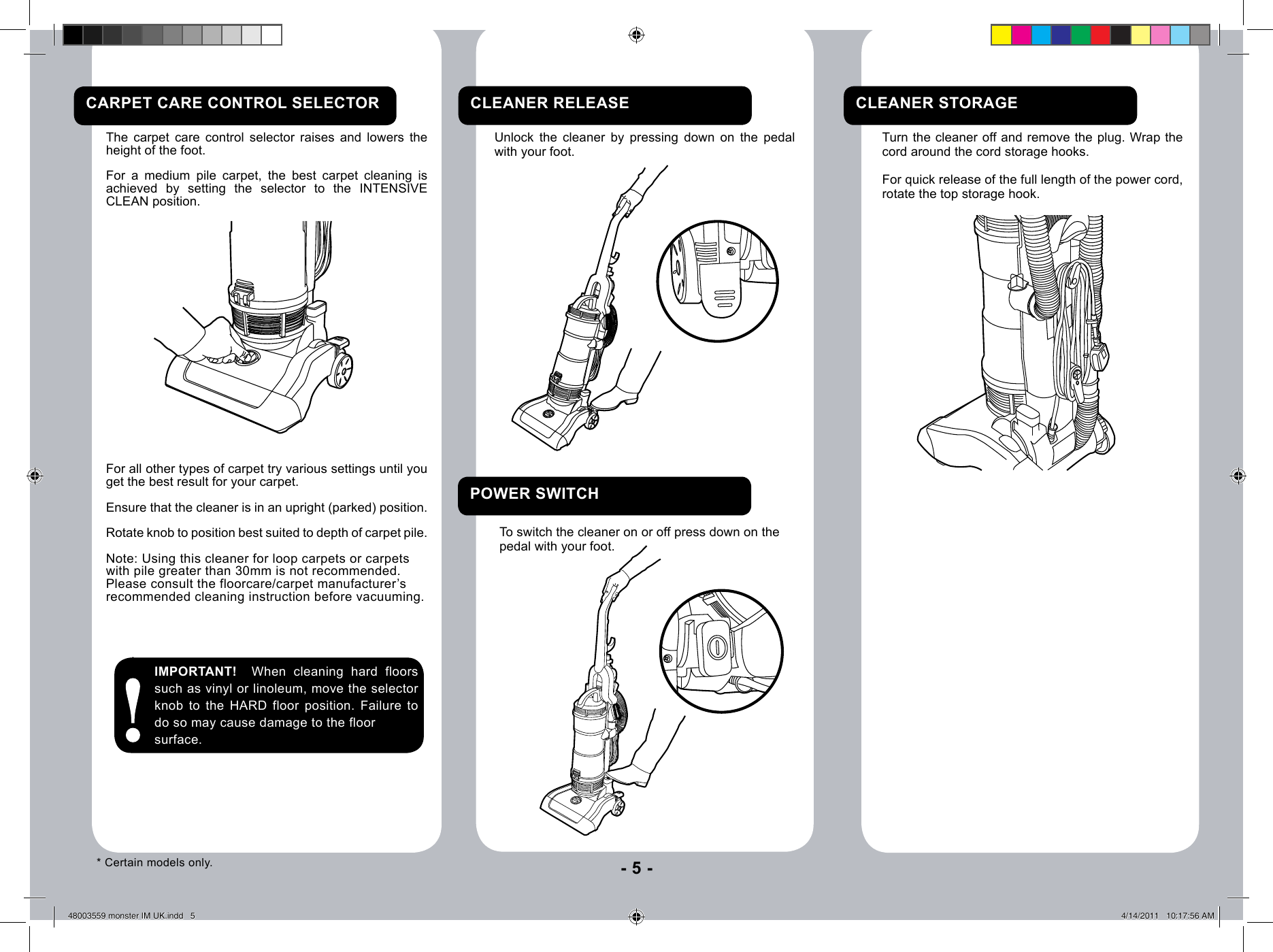 Hoover Turbo Power Upright Vacuum Cleaner UTP1605 Instruction Manual ...