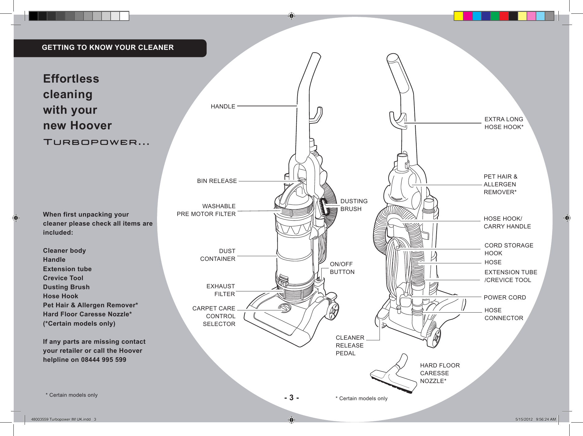 Page 3 of 11 - Hoover Turbo Power Upright Vacuum Cleaner UTP1610 Instruction Manual - Product Code 39100284