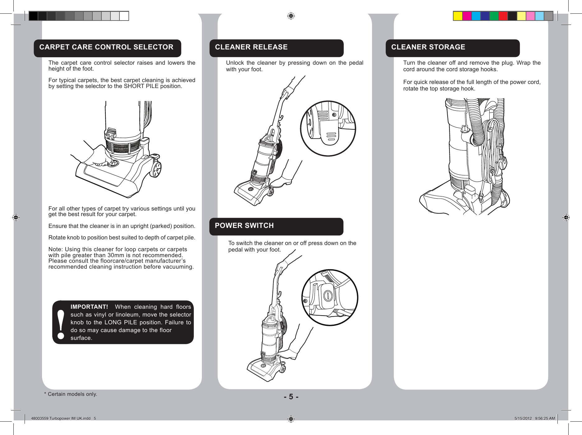 Page 5 of 11 - Hoover Turbo Power Upright Vacuum Cleaner UTP1610 Instruction Manual - Product Code 39100284