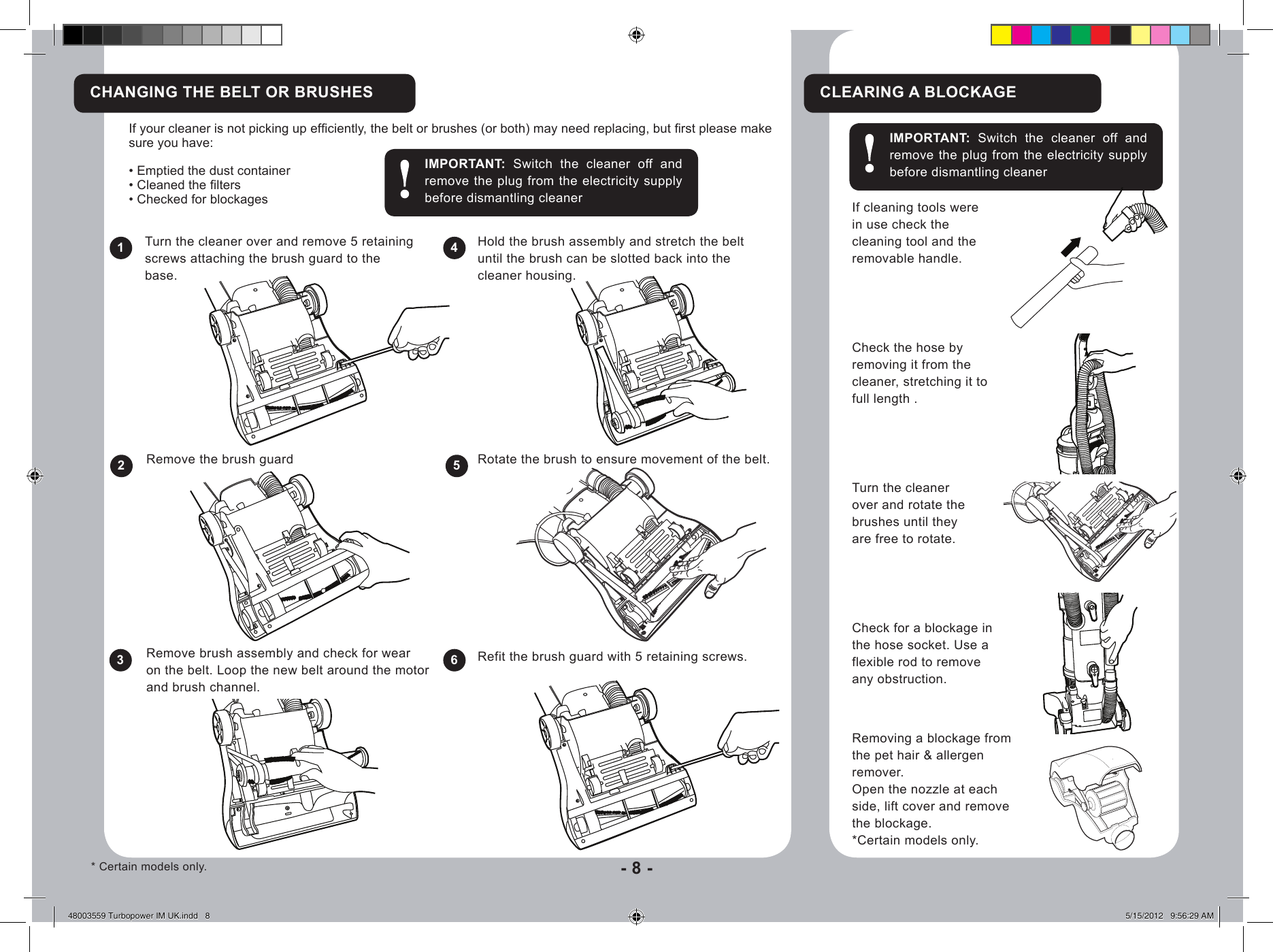 Page 8 of 11 - Hoover Turbo Power Upright Vacuum Cleaner UTP1610 Instruction Manual - Product Code 39100284