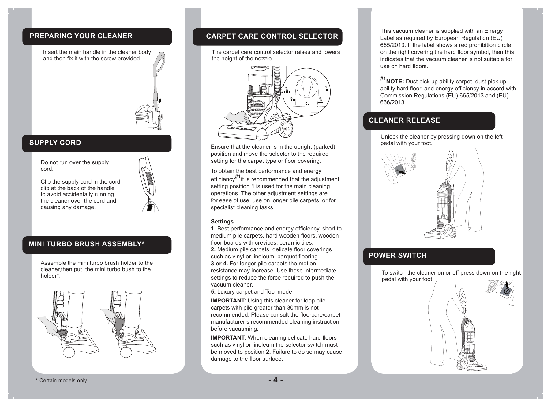 Page 4 of 9 - Hoover Hurricane Power Bagless Pets Upright Vacuum Cleaner VR81HU01 Instruction Manual - Product Code 39100462 VR81-HU01001