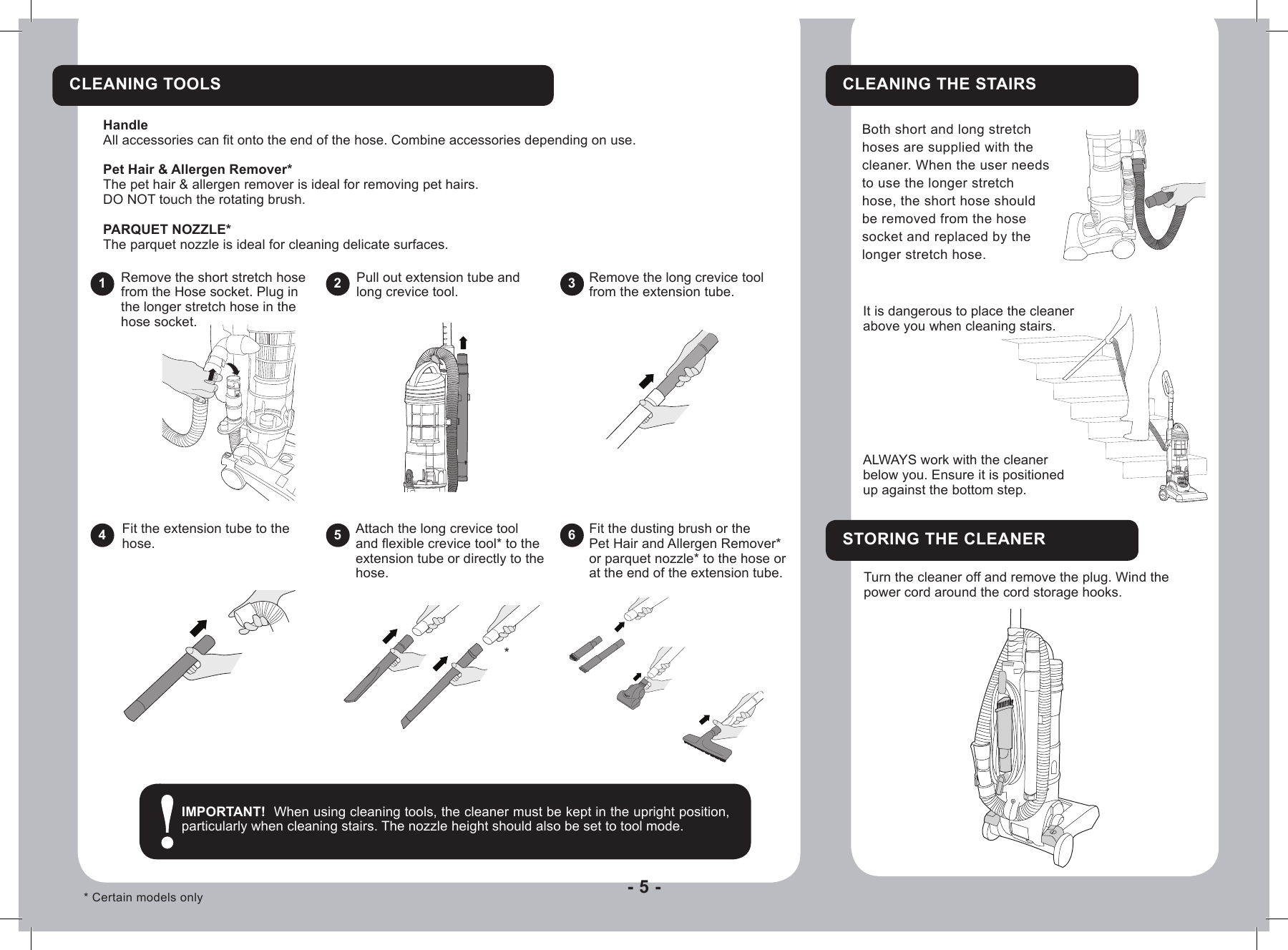 Page 5 of 9 - Hoover Hurricane Power Bagless Pets Upright Vacuum Cleaner VR81HU01 Instruction Manual - Product Code 39100462 VR81-HU01001