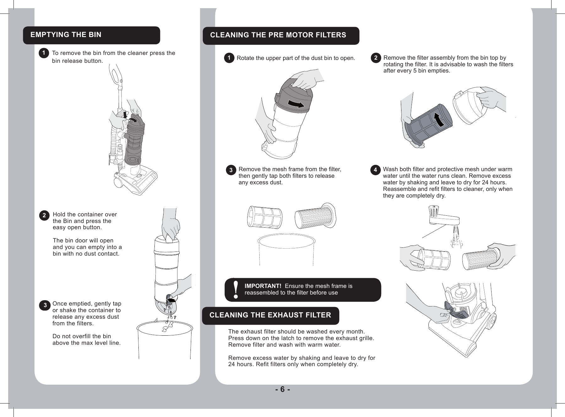 Page 6 of 9 - Hoover Hurricane Power Bagless Pets Upright Vacuum Cleaner VR81HU01 Instruction Manual - Product Code 39100462 VR81-HU01001