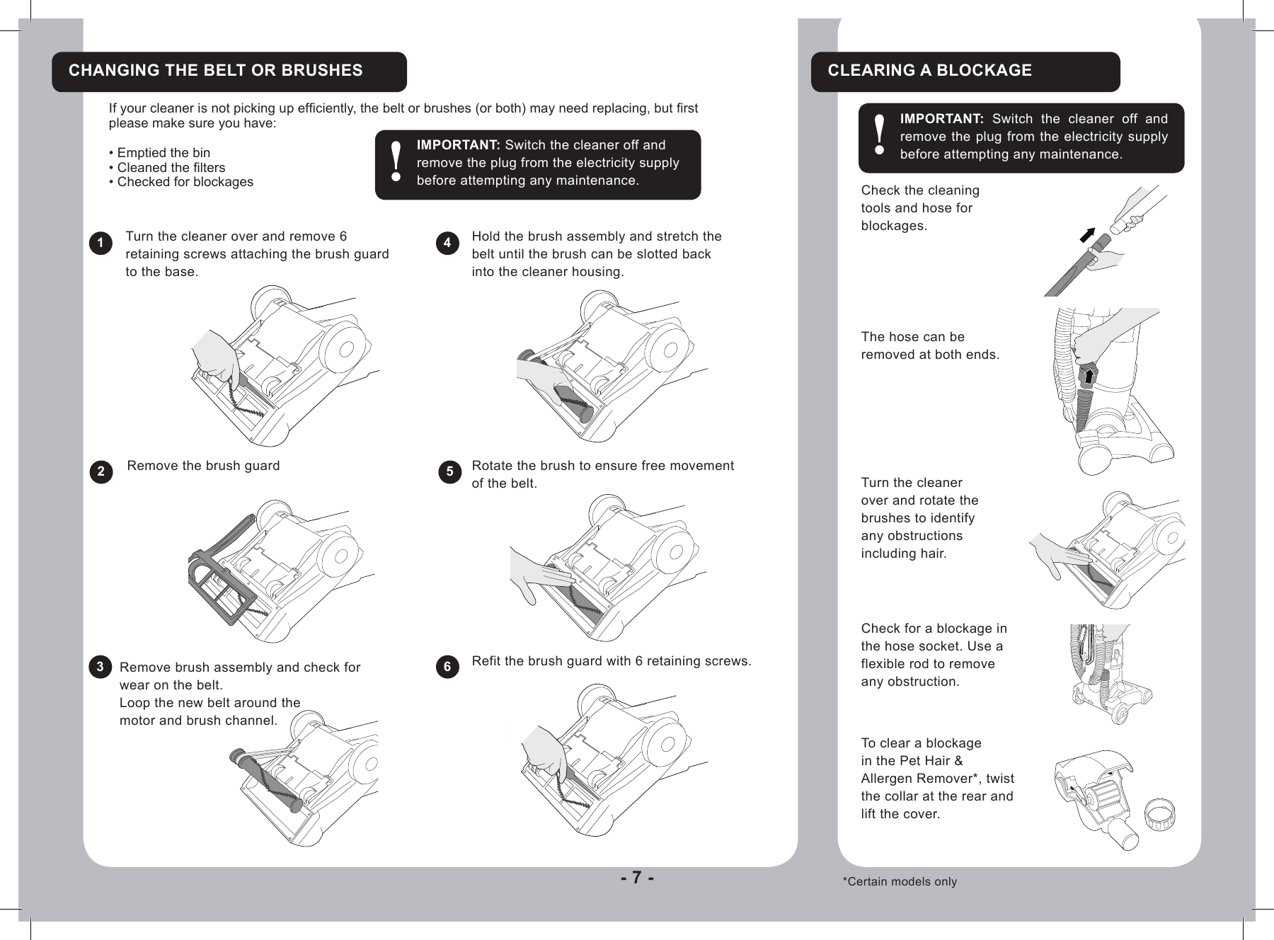 Page 7 of 9 - Hoover Hurricane Power Bagless Pets Upright Vacuum Cleaner VR81HU01 Instruction Manual - Product Code 39100462 VR81-HU01001