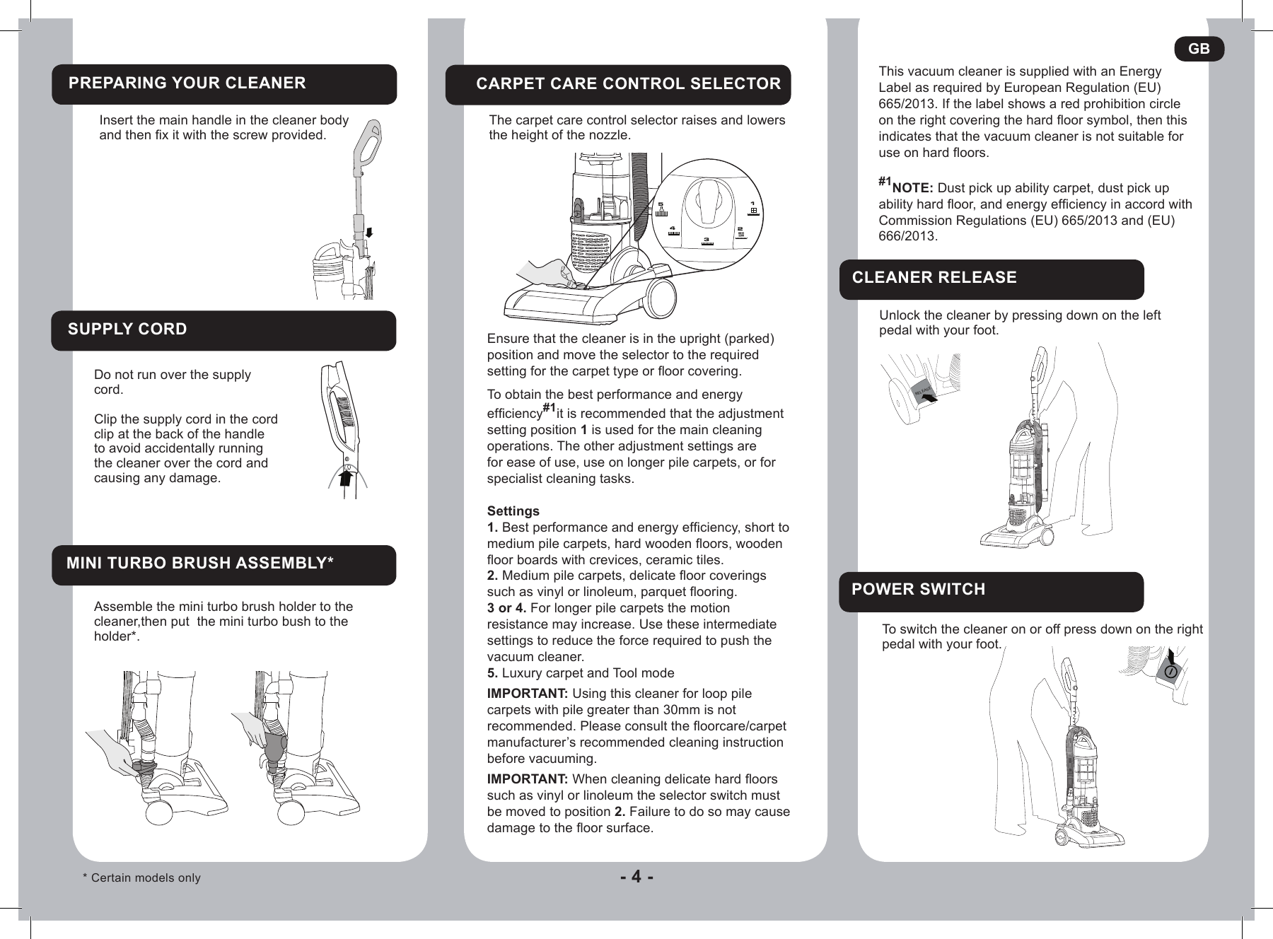 Page 4 of 9 - Hoover Vision Reach Bagless Pets Upright Vacuum Cleaner VR81VR02001 Instruction Manual - Product Code 39100429 VR81-VR02001-VR1001
