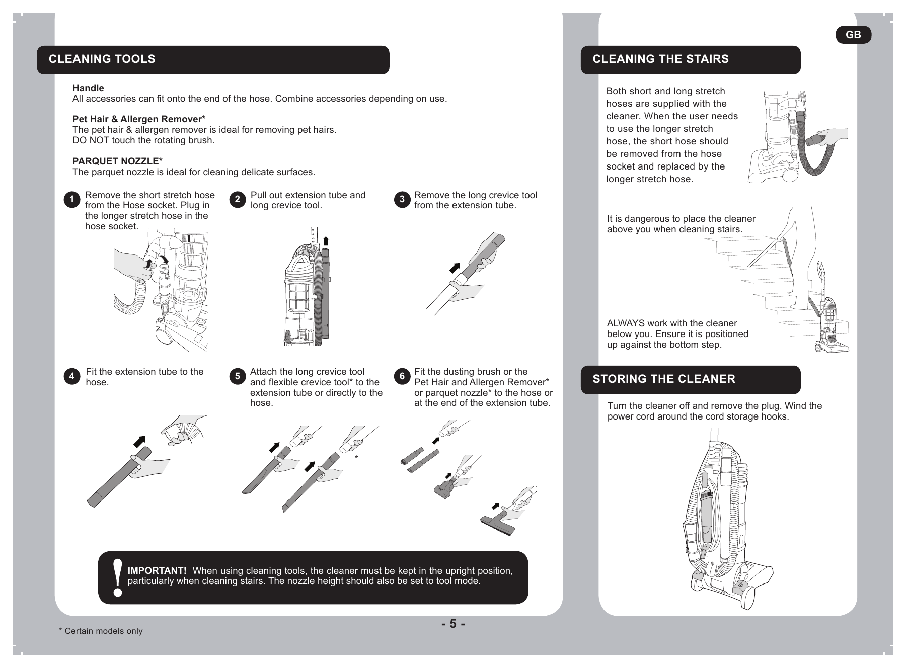 Page 5 of 9 - Hoover Vision Reach Bagless Pets Upright Vacuum Cleaner VR81VR02001 Instruction Manual - Product Code 39100429 VR81-VR02001-VR1001