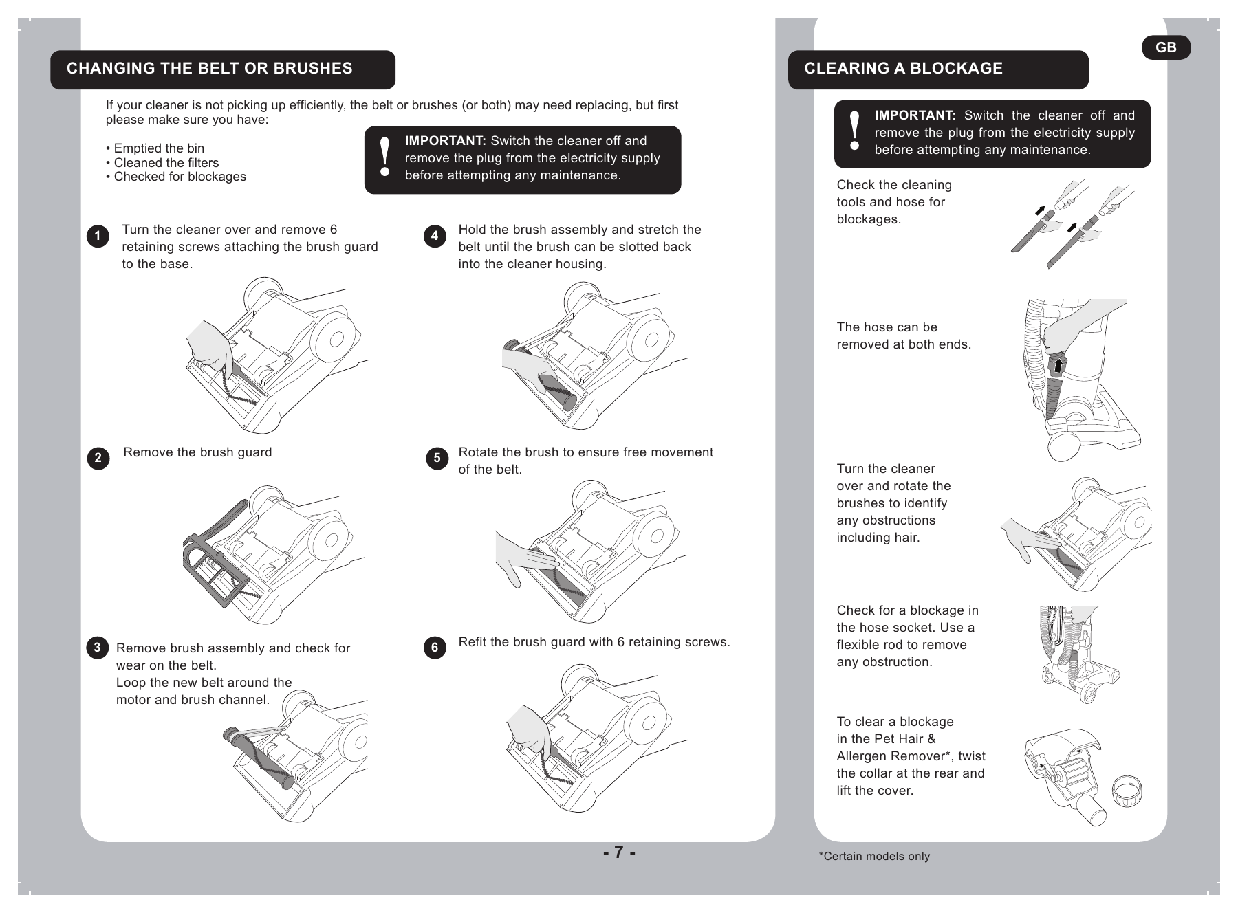 Page 7 of 9 - Hoover Vision Reach Bagless Pets Upright Vacuum Cleaner VR81VR02001 Instruction Manual - Product Code 39100429 VR81-VR02001-VR1001