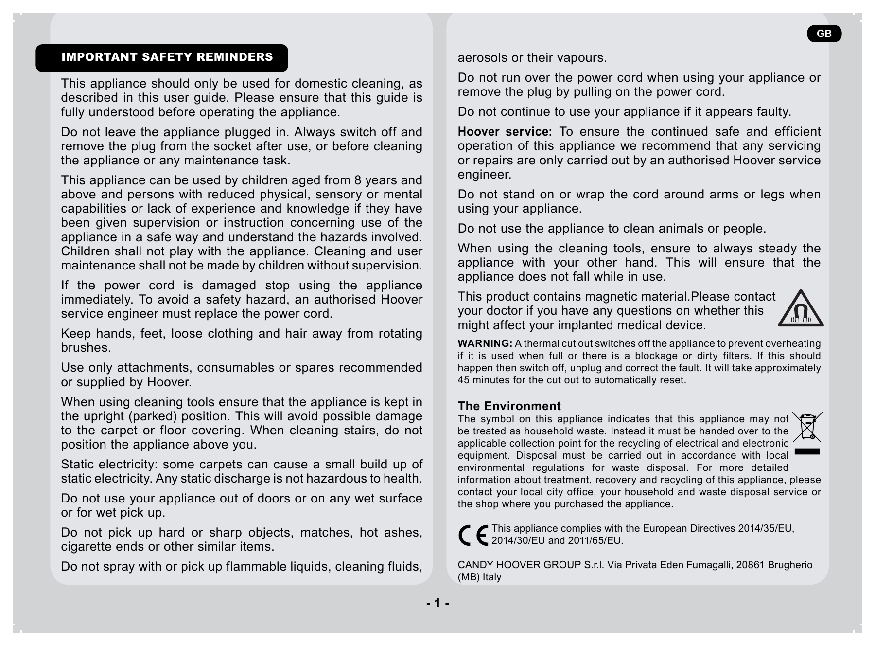 Page 2 of 9 - Hoover Velocity Evo Pets Bagless Upright Vacuum Cleaner VE01 Instruction Manual - Product Code 39100499 Velocity-Evo-AC-Manual-Instruction-UK
