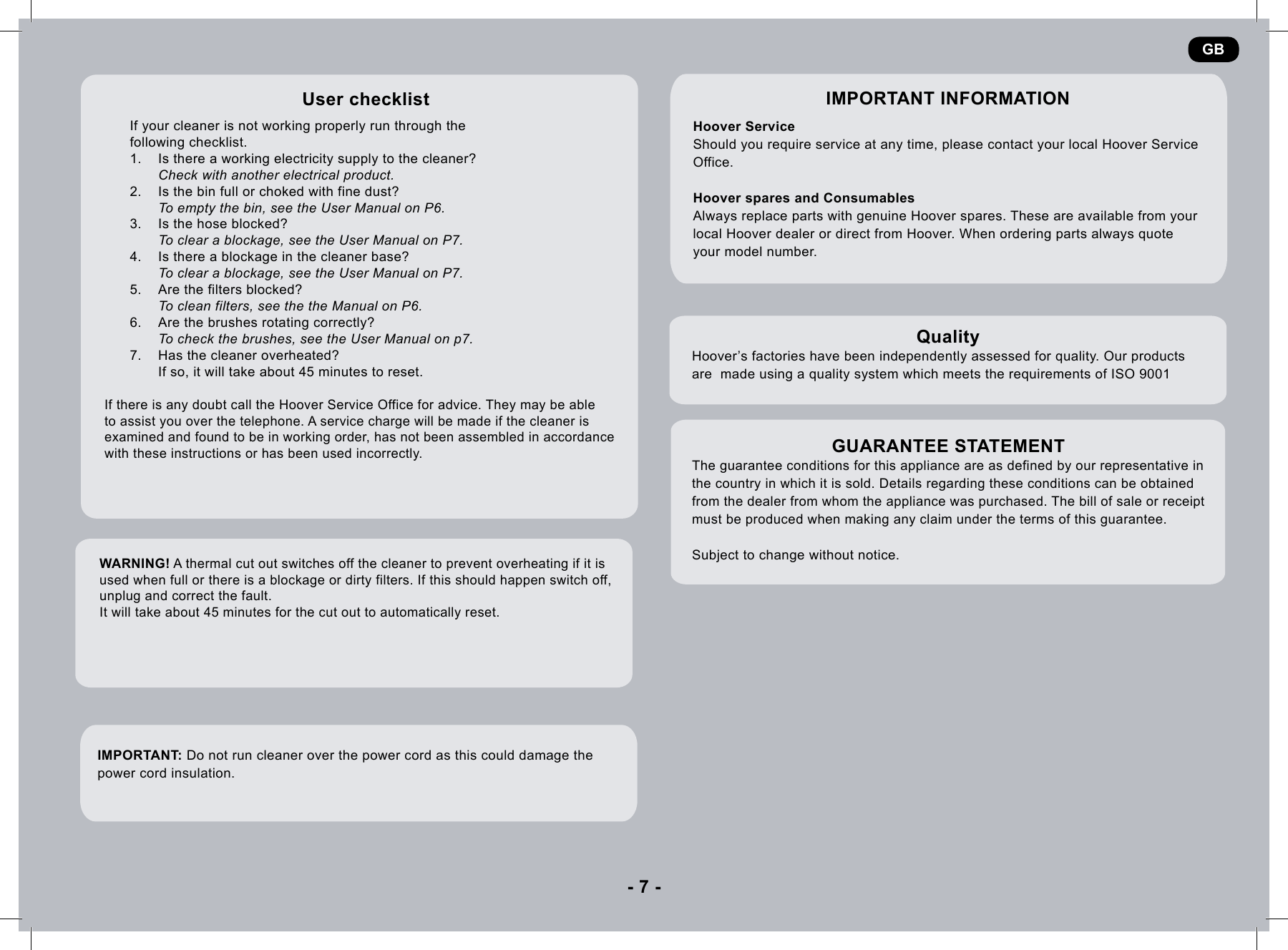 Page 8 of 9 - Hoover Velocity Evo Pets Bagless Upright Vacuum Cleaner VE01 Instruction Manual - Product Code 39100499 Velocity-Evo-AC-Manual-Instruction-UK
