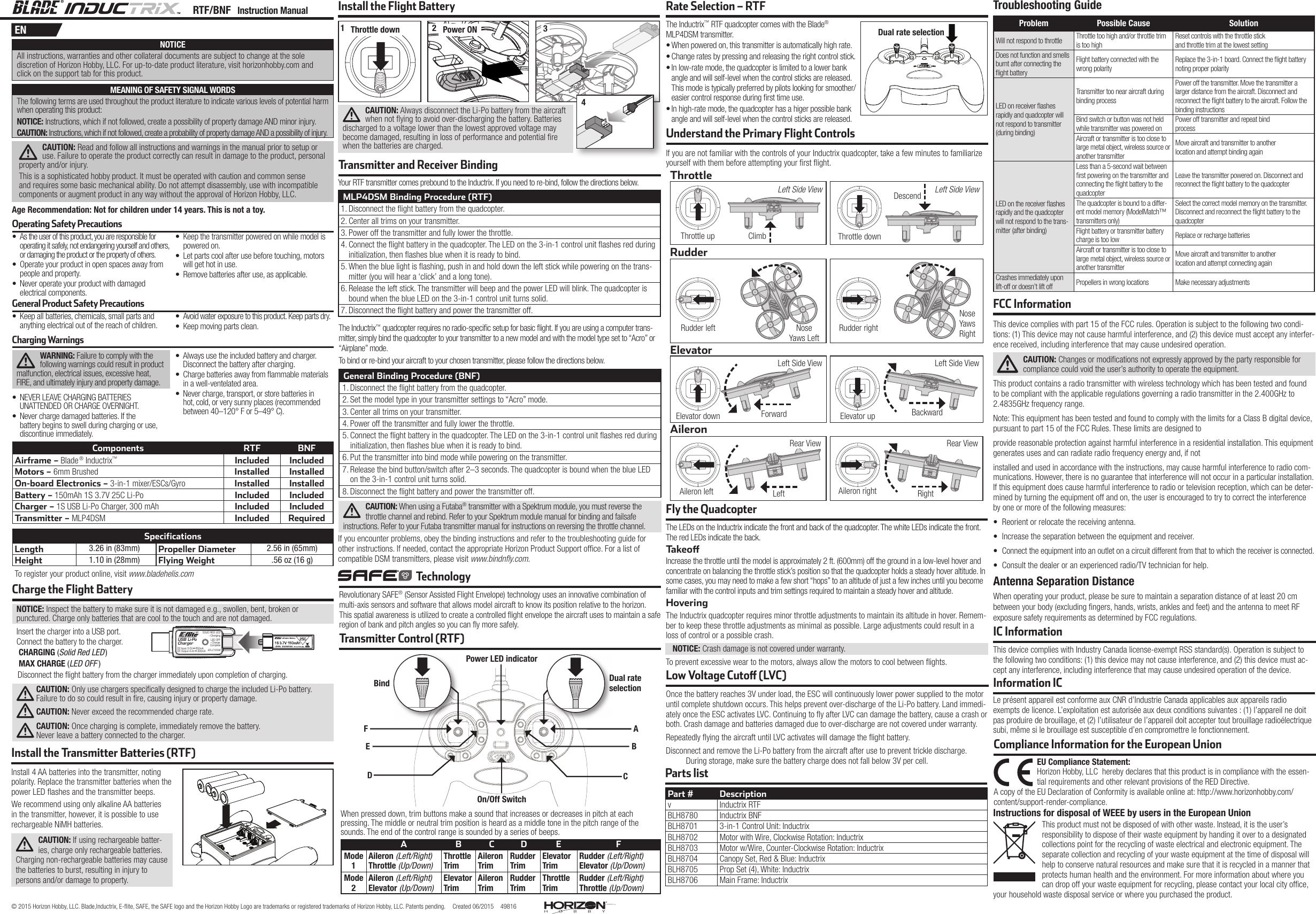 Page 1 of Horizon Hobby BLH8701 Inductrix User Manual 49816 1 BLH Inductrix Manual FINAL indd