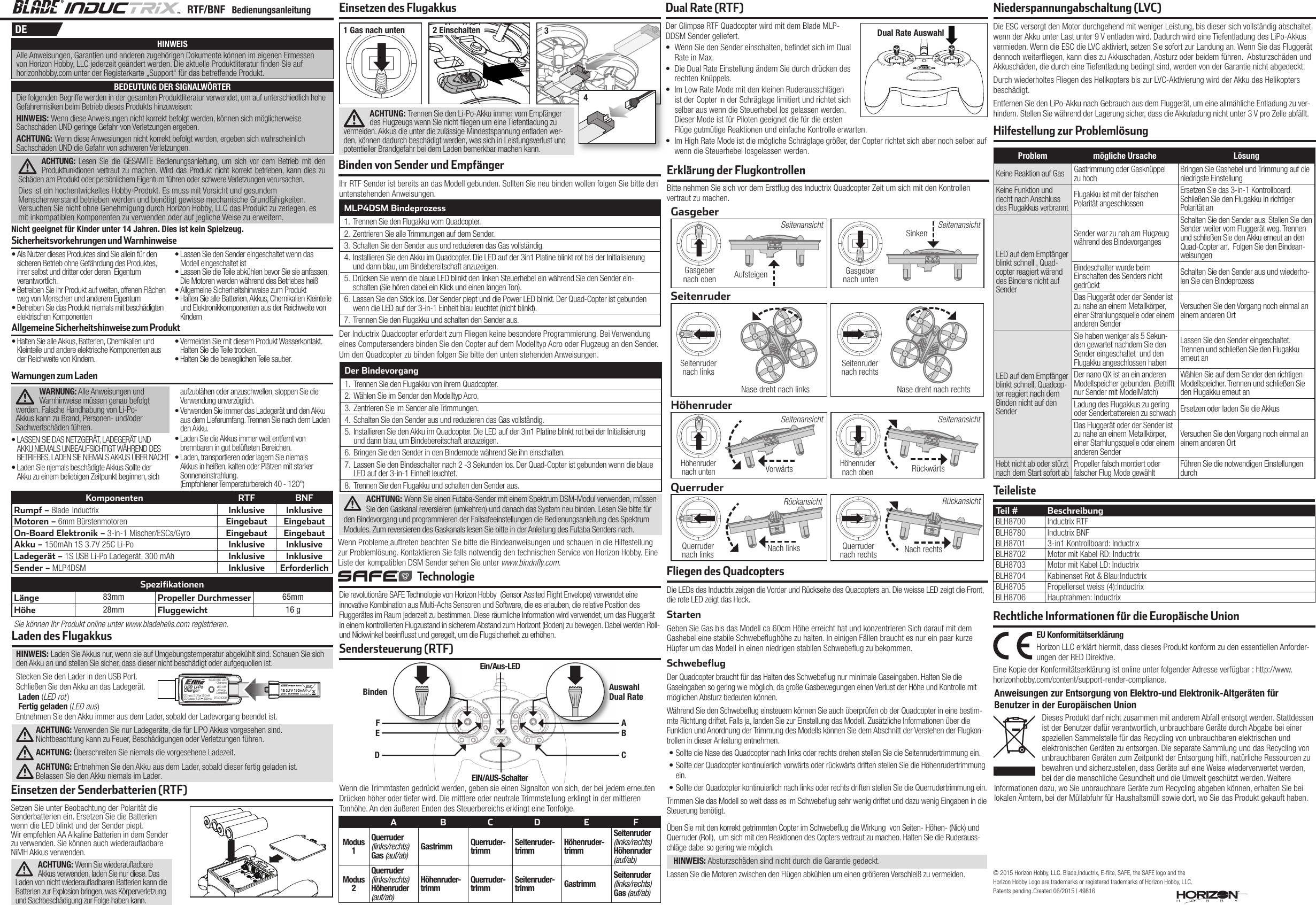 Page 2 of Horizon Hobby BLH8701 Inductrix User Manual 49816 1 BLH Inductrix Manual FINAL indd