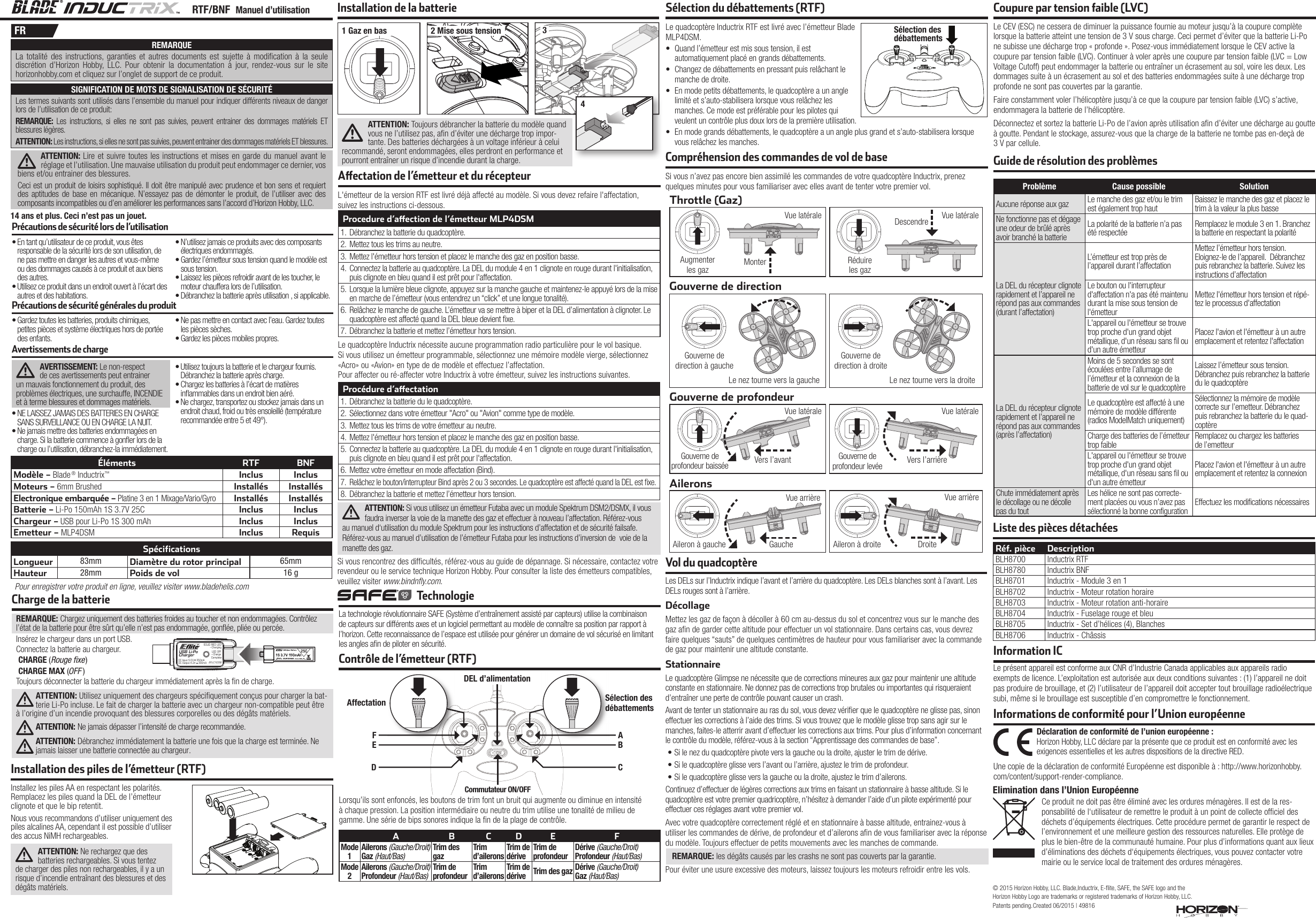 Page 3 of Horizon Hobby BLH8701 Inductrix User Manual 49816 1 BLH Inductrix Manual FINAL indd