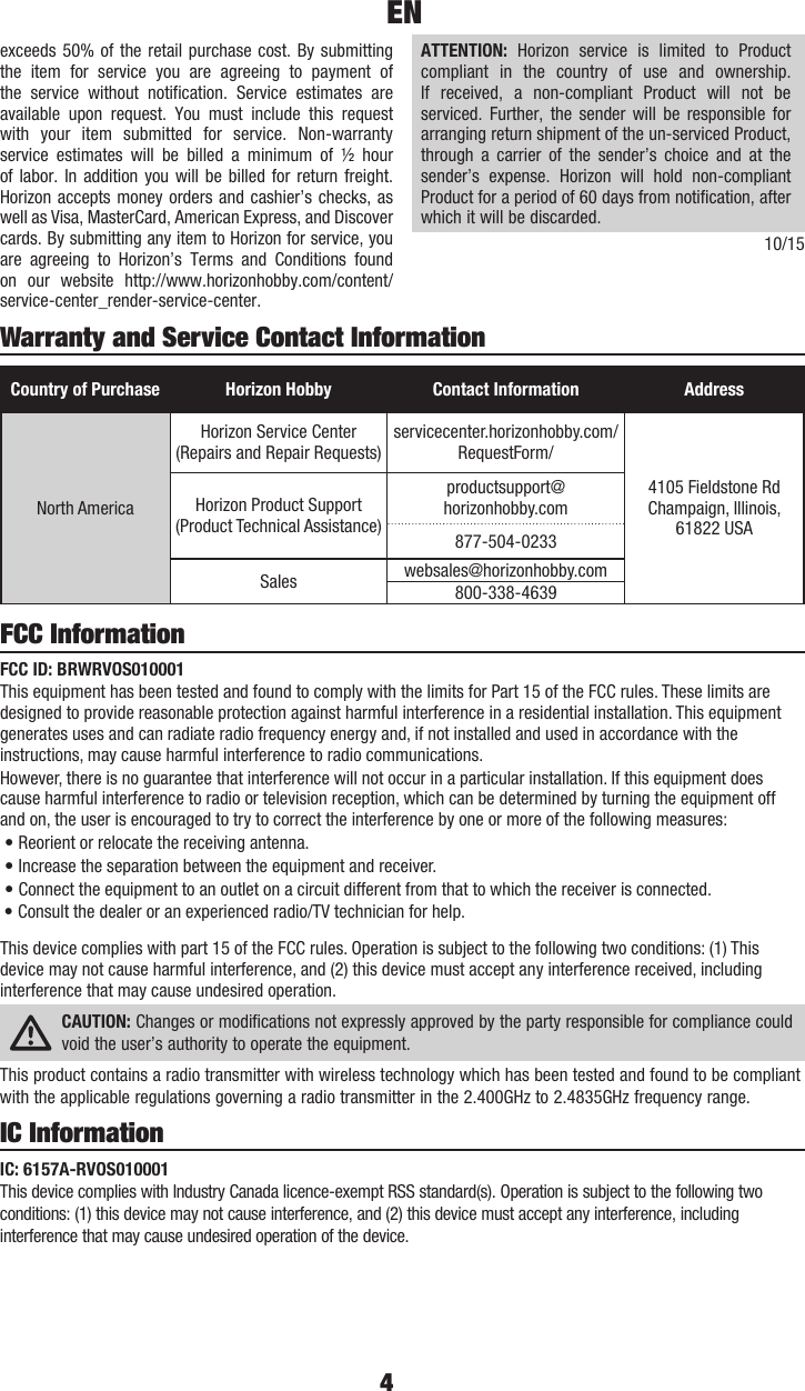 Page 4 of Horizon Hobby RVOS010001 Roguewave User Manual 