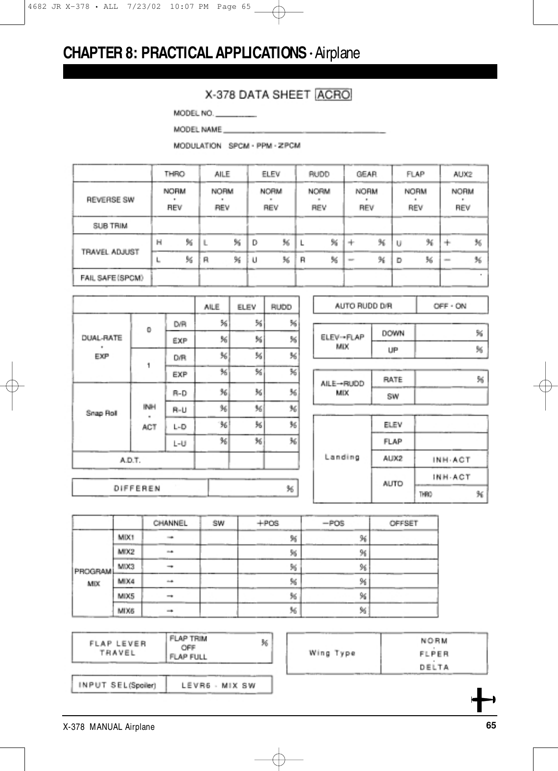 65X-378  MANUAL AirplaneCHAPTER 8: PRACTICAL APPLICATIONS • Airplane4682 JR X-378 • ALL  7/23/02  10:07 PM  Page 65