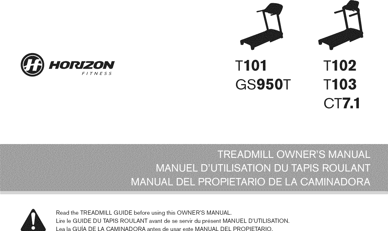 Horizon GS950T User Manual TREADMILL Manuals And Guides 1108407L