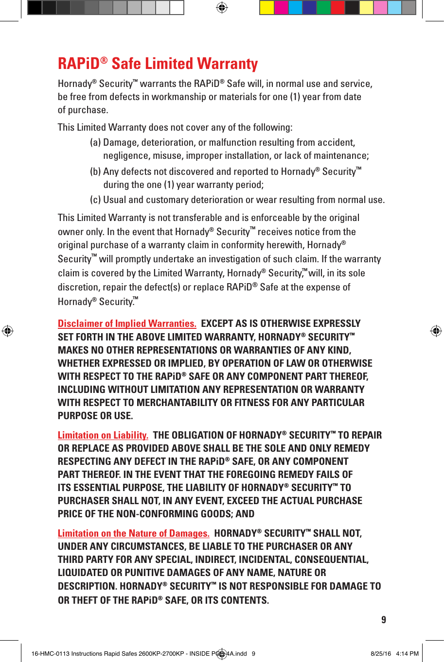 Hornady 98141 HOM115 Hornady H Concept Safe Box User Manual