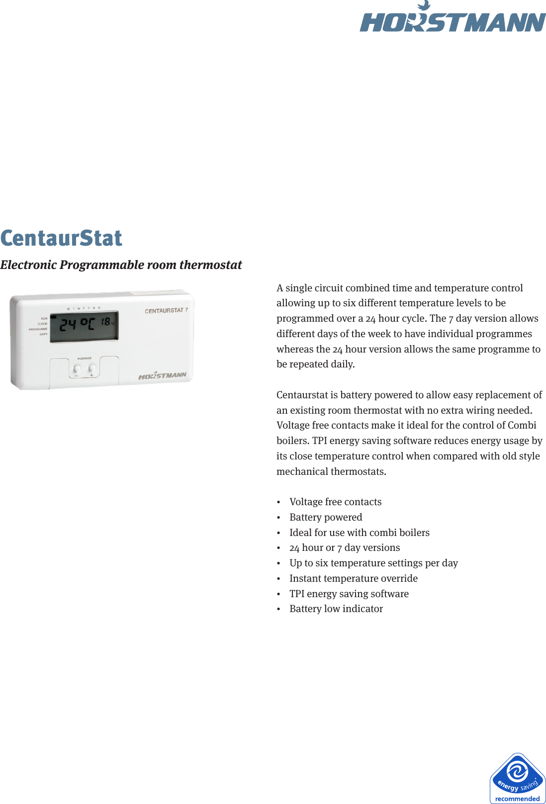 Page 1 of 2 - Horstmann Horstmann-Centaurstat-Data-Sheet- CentaurStat Horstmann-centaurstat-data-sheet