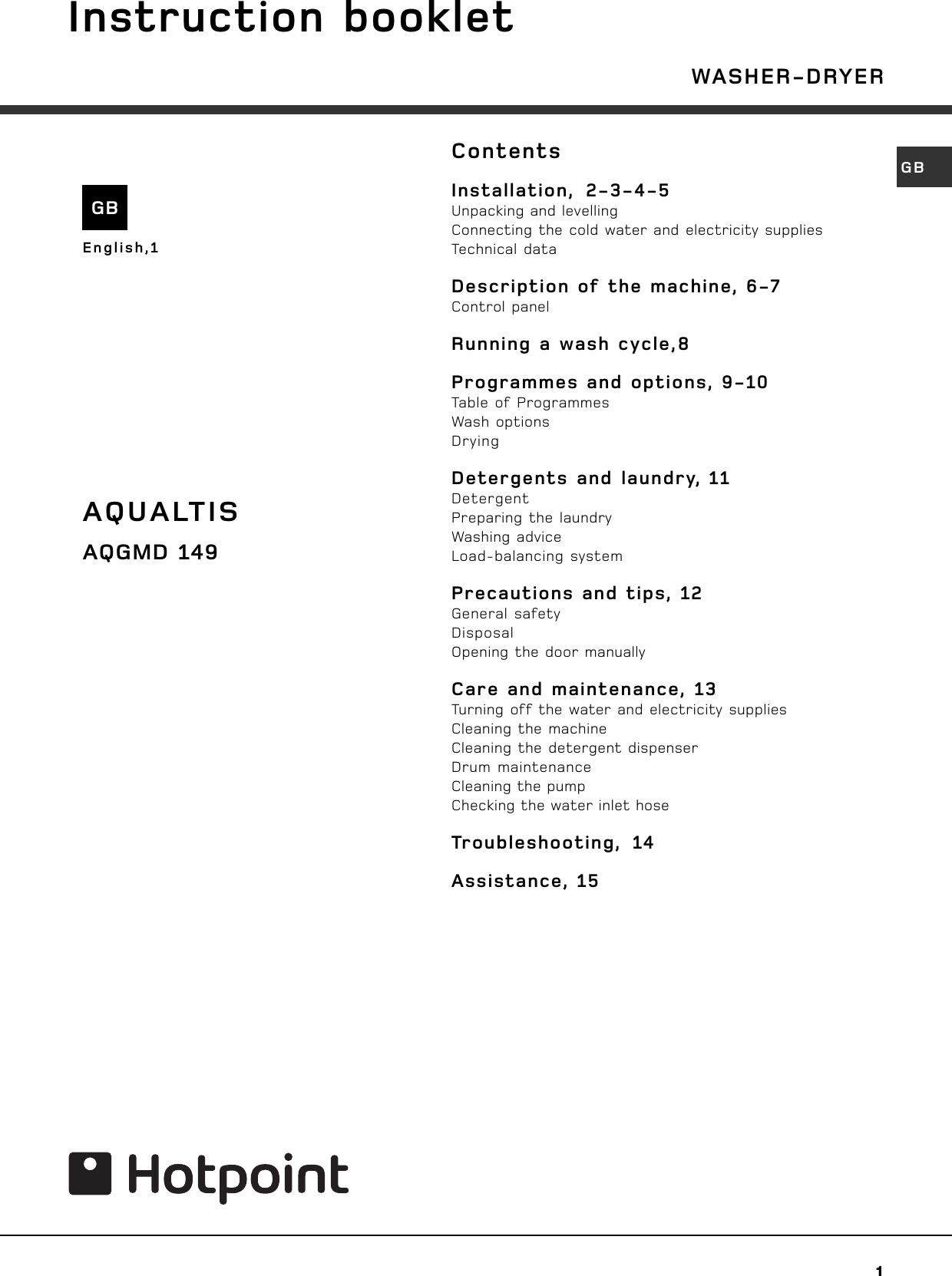 Hotpoint Aqgmd149 Users Manual Aqualtis_GB