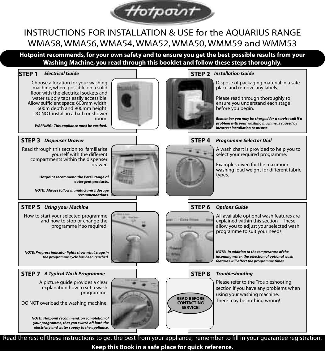 Page 1 of 11 - Hotpoint Hotpoint-Aquarius-Wma50-Users-Manual- WMA50a  Hotpoint-aquarius-wma50-users-manual