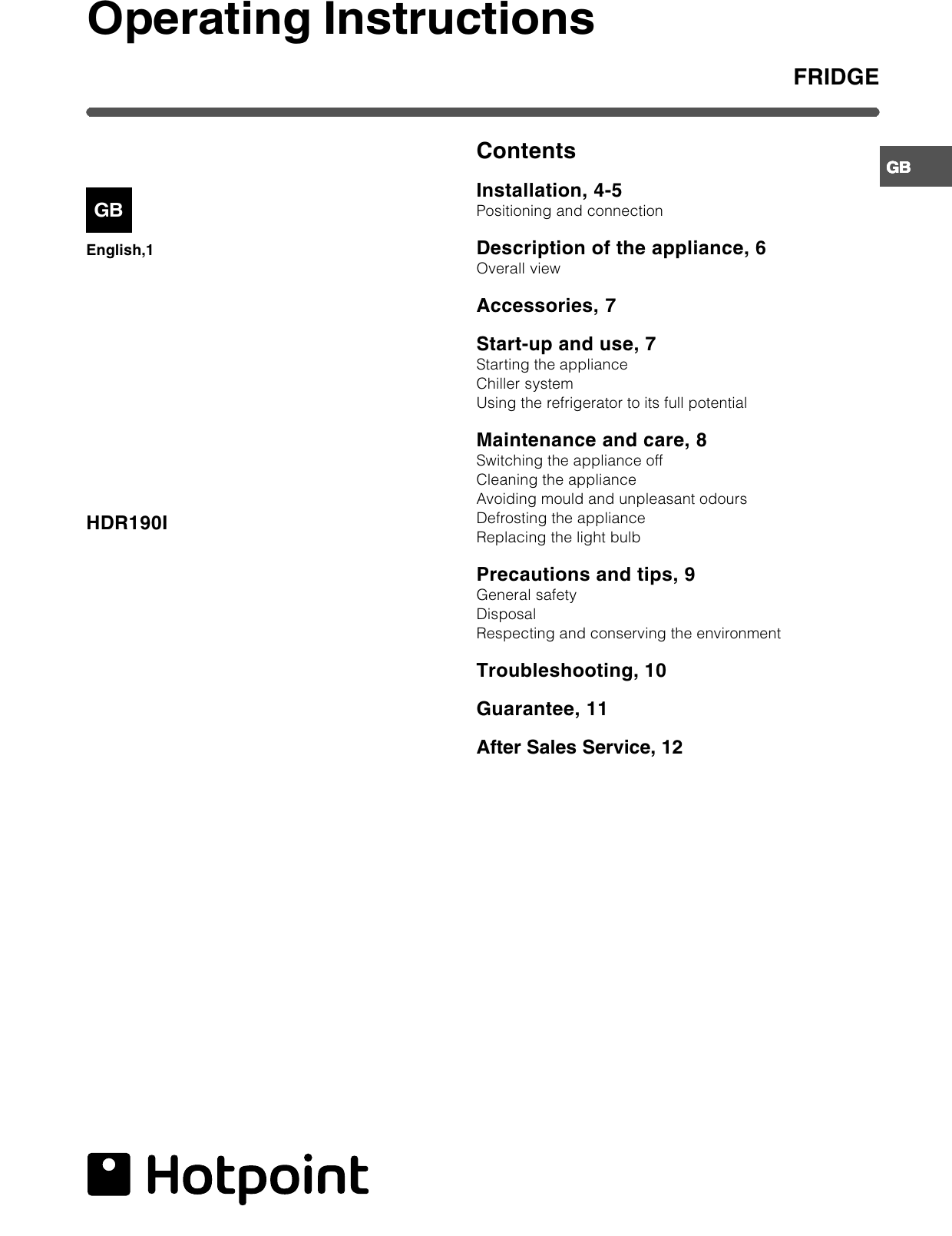 Page 3 of 12 - Hotpoint Hotpoint-Built-In-2-Drawer-Fridge-Hdr190I-Users-Manual- 44802gb  Hotpoint-built-in-2-drawer-fridge-hdr190i-users-manual