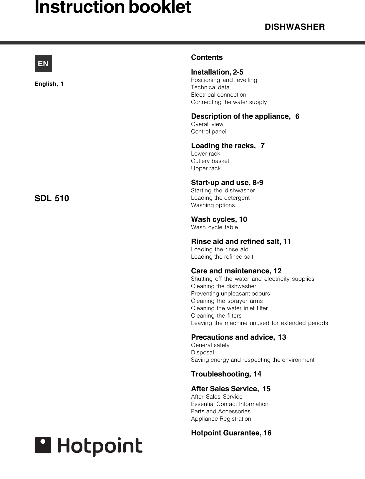 Hotpoint Dishwasher Sdl 510 Users Manual 19508193000_UK.p65