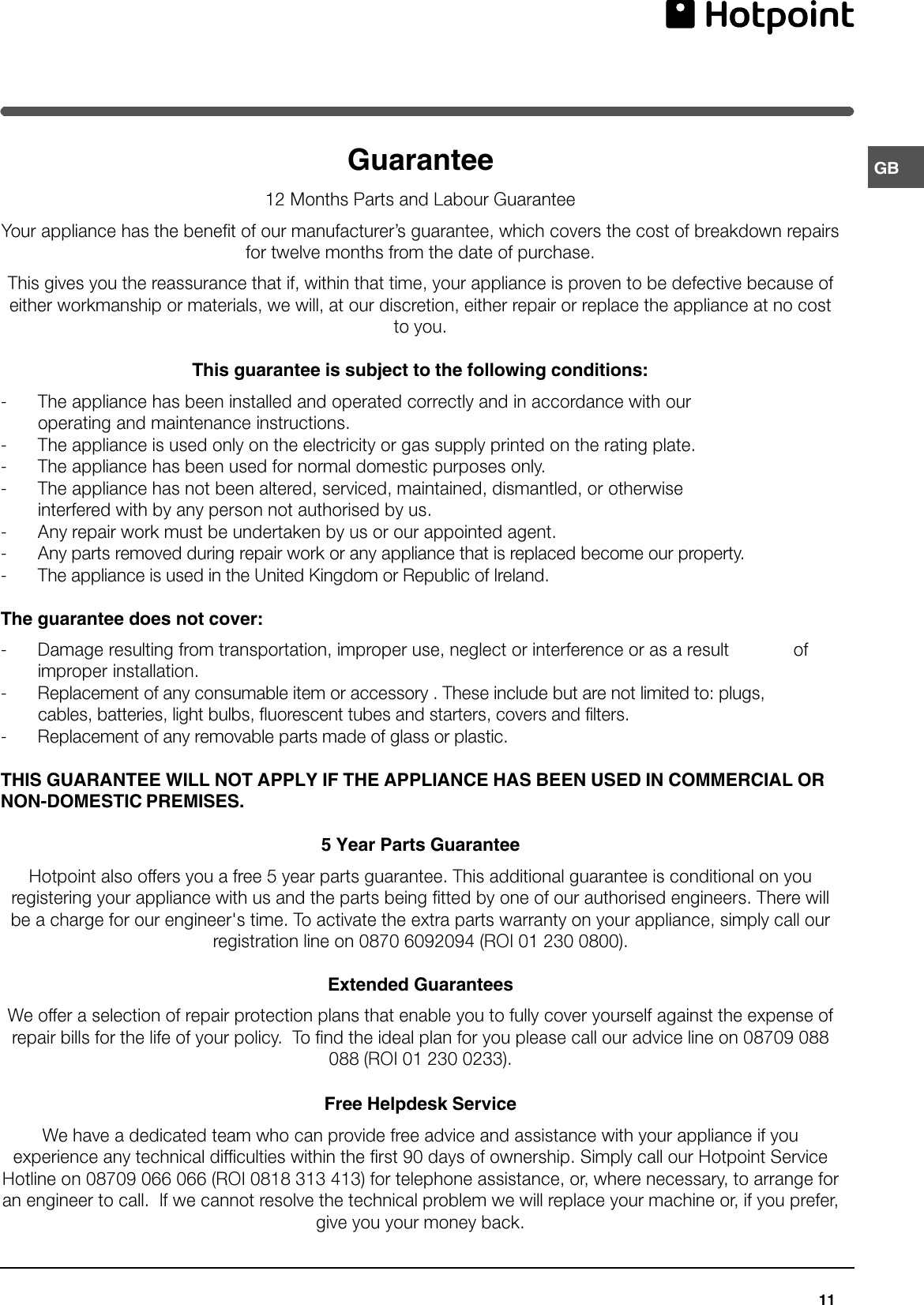 Page 11 of 12 - Hotpoint Hotpoint-Ff175B-Users-Manual- 44802gb  Hotpoint-ff175b-users-manual