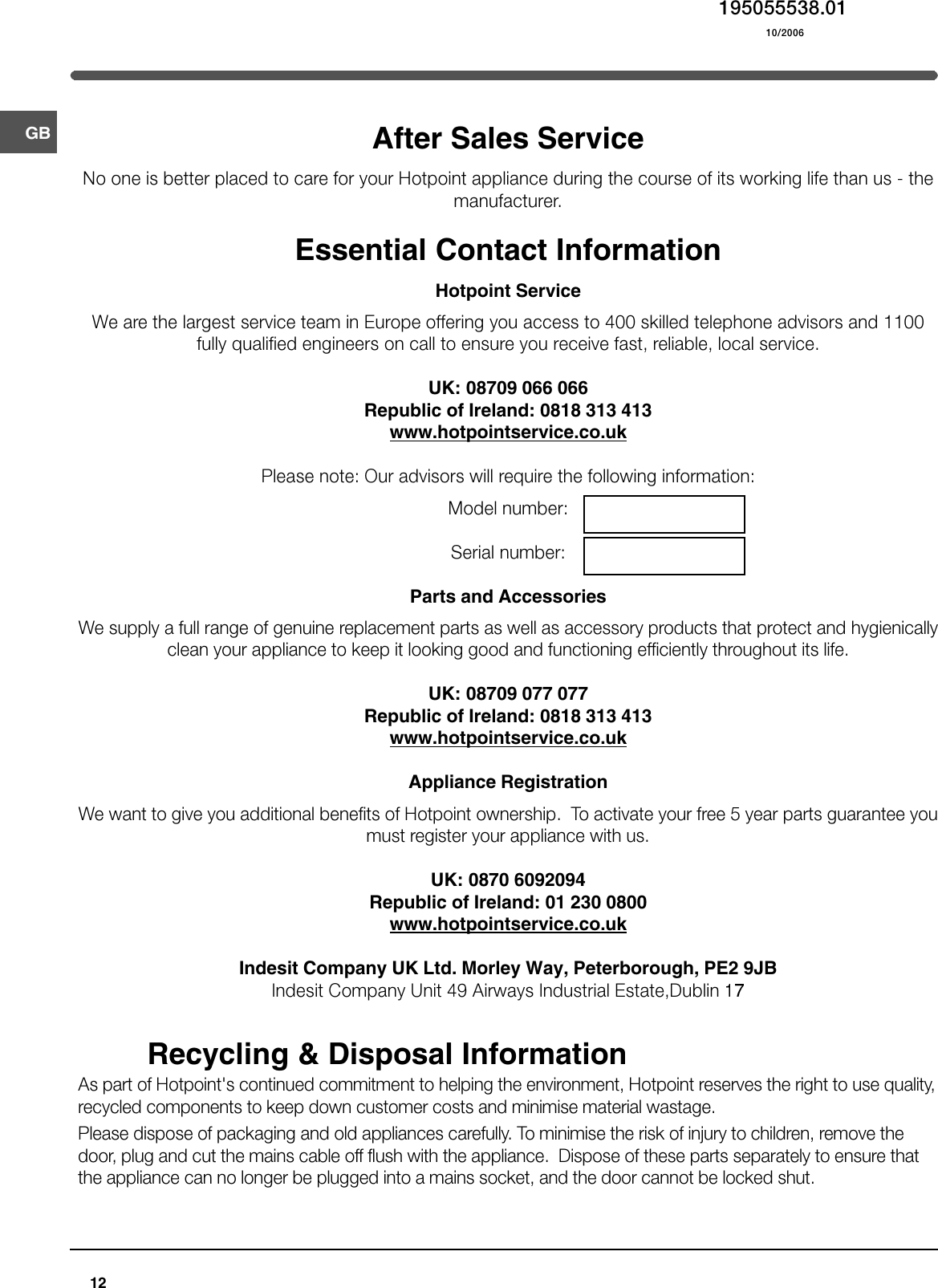 Page 12 of 12 - Hotpoint Hotpoint-Ff175B-Users-Manual- 44802gb  Hotpoint-ff175b-users-manual