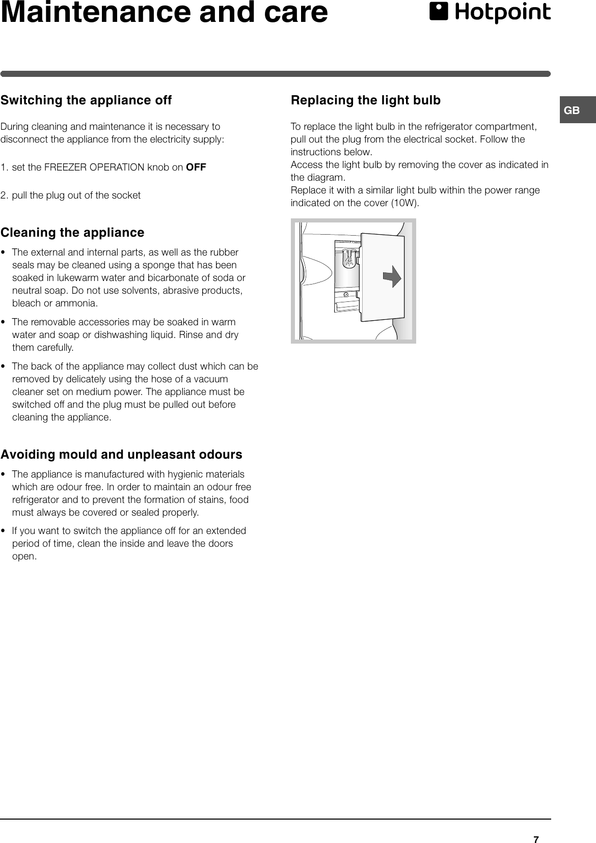 Page 7 of 12 - Hotpoint Hotpoint-Ff175B-Users-Manual- 44802gb  Hotpoint-ff175b-users-manual
