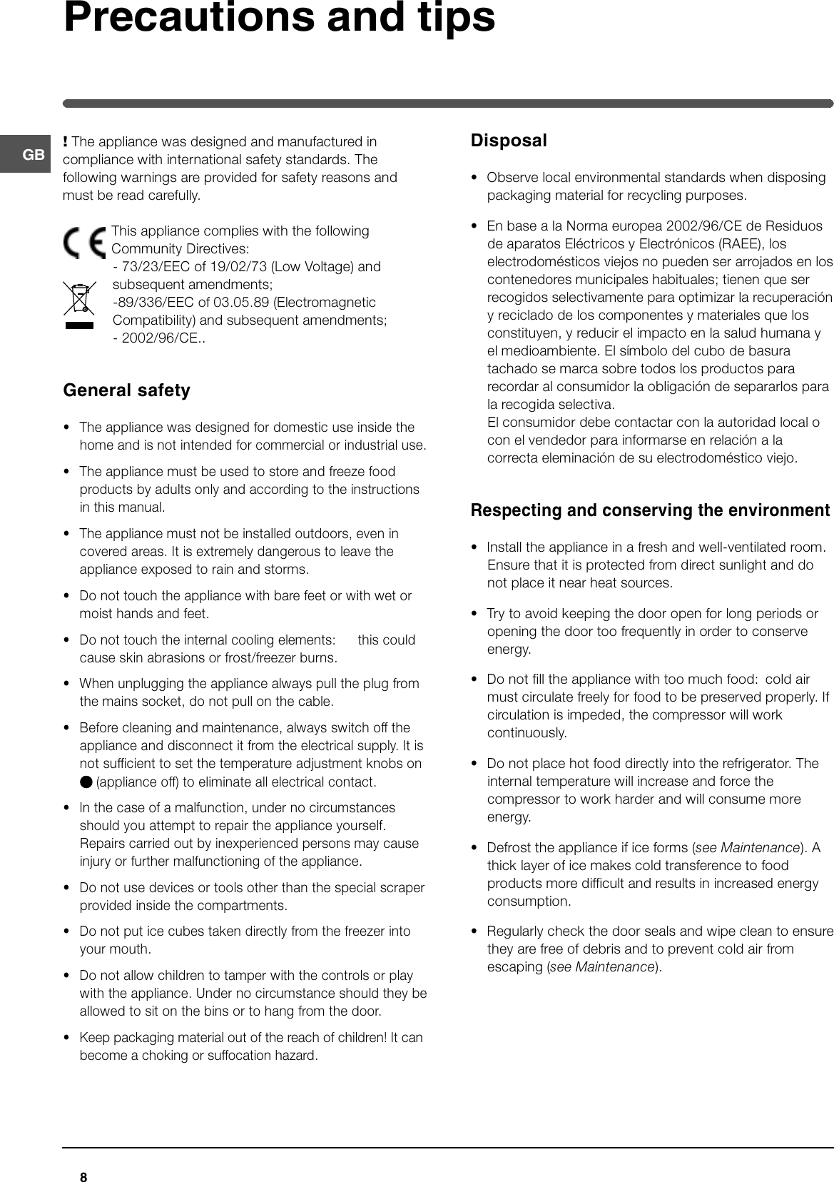 Page 8 of 12 - Hotpoint Hotpoint-Ff175B-Users-Manual- 44802gb  Hotpoint-ff175b-users-manual